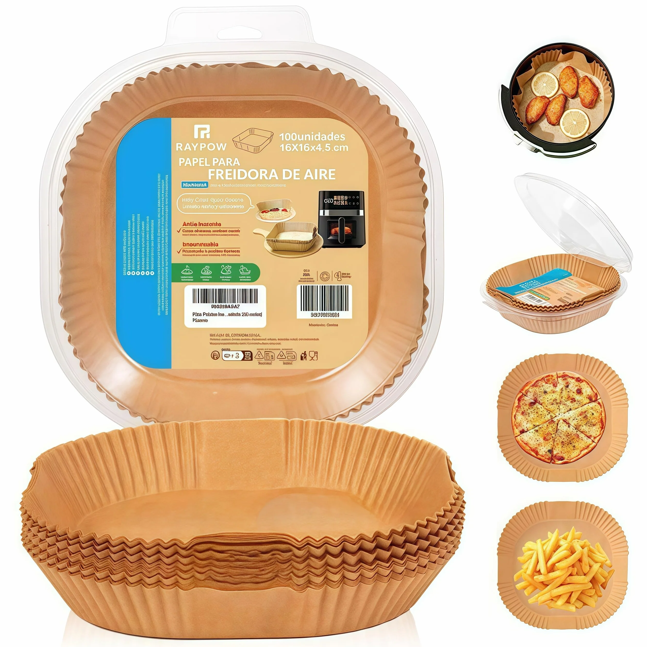 Papel Freidora Aire 16C100 Moldes Desechables Cuadrado 16-20 cm BPA Free Accesorios Sin Aceite