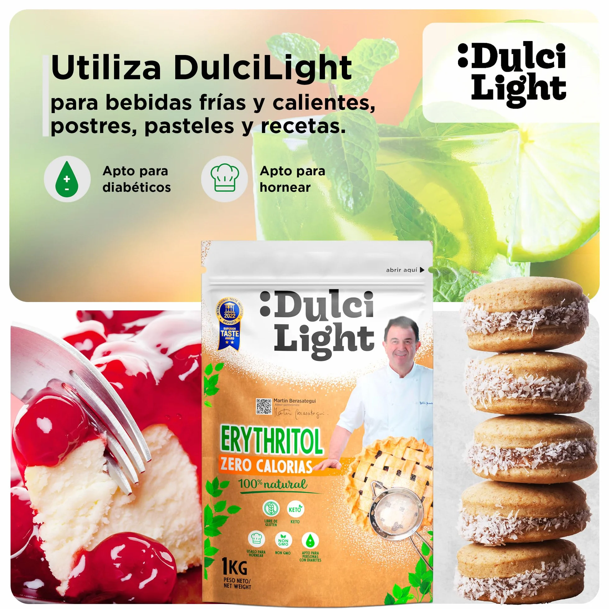 Dulcilight Edulcorante Eritritol 2Kg Zero Calorías Sustituto del Azúcar Sabor Natural No GMO Keto Vegano Libre de Gluten