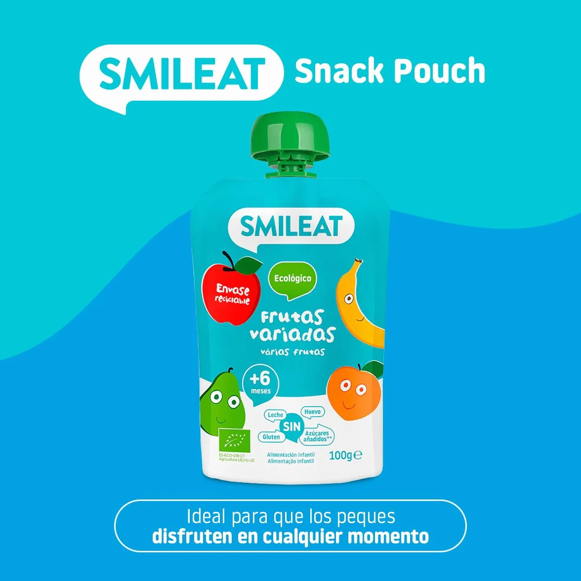 Smileat Pouch de Frutas Ecológicas Sin Sal ni Azúcar Añadido Sin Gluten Snack Práctico para Peques