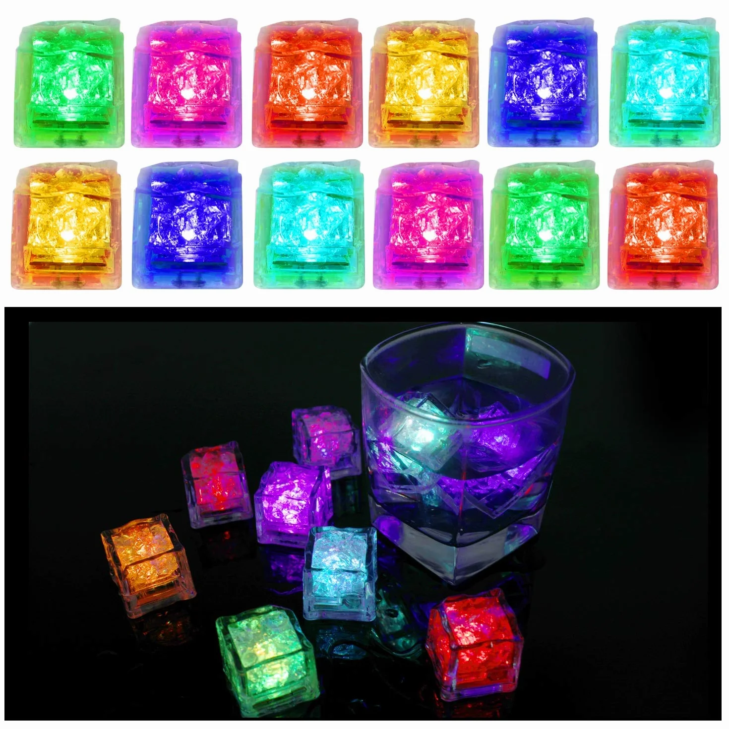 Cubitos de Hielo LED Colorido Luces LED Submarinas Intermitentes Sensor de Líquido Reutilizable 12 Pcs Decoración Fiesta