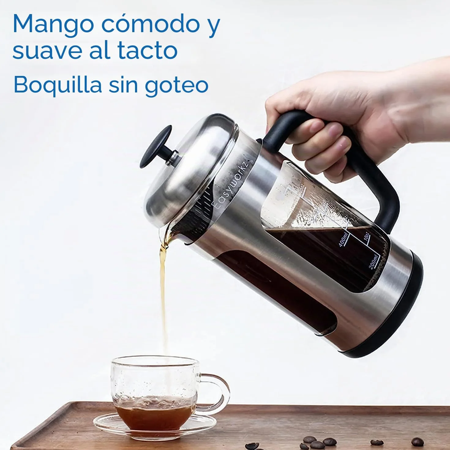 Easyworkz Cafetera de prensa francesa de Acero Inoxidable,vidrio de borosilicato resistente al calor,1000 ml