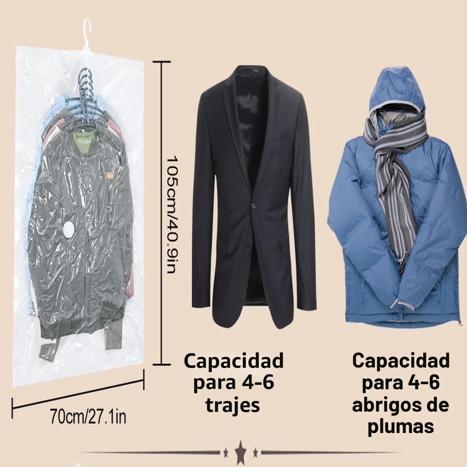 Bolsas colgantes de almacenamiento al vacío, 4 bolsas ahorradoras de espacio para ropa