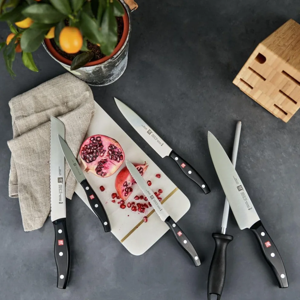 ZWILLING Bloque de cuchillos, 7 piezas, Bloque de bambú, Cuchillos con mango especial de acero inoxidable/plástico, Twin Pollux