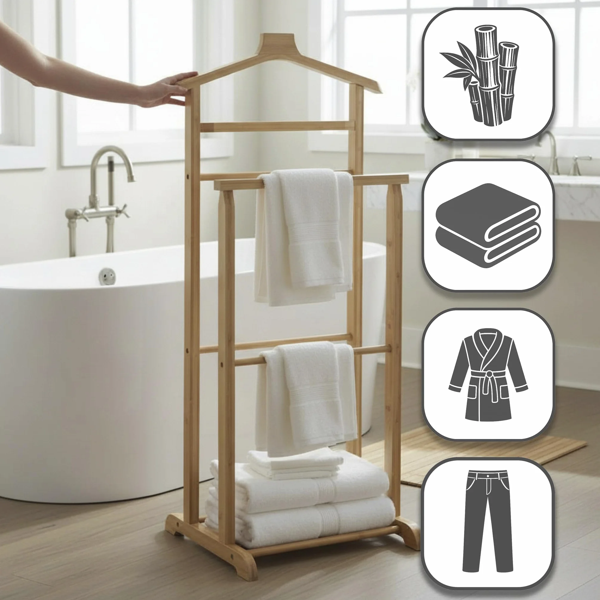 HAKU Valet de hombre Bambú natural Perchero 48 x 96 x 35 cm Estilo Escandinavo