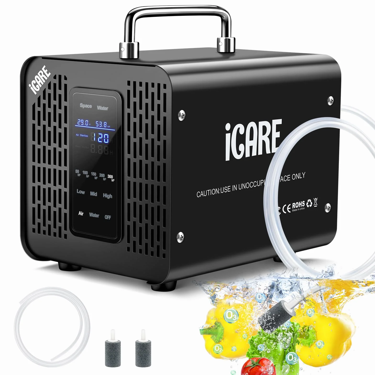 Generador de Ozono Inteligente, 60000mg/h Generador de Ozono para agua y aire, Purificador de Aire con Temporizador, Maquina de Ozono para Baño, Cocina, Humo, Coches, Mascotas, Frutas, Verduras