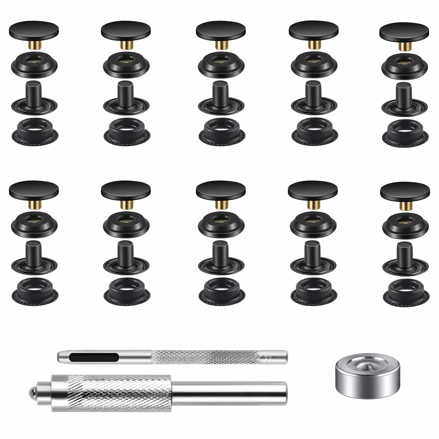 Juego de 100 piezas (25 juegos) de herramientas de cierre a presión de 15 mm, kit de botones a presión para cuero y cuero, kit de cierres para broches de metal de alta calidad para bolsos, jeans,