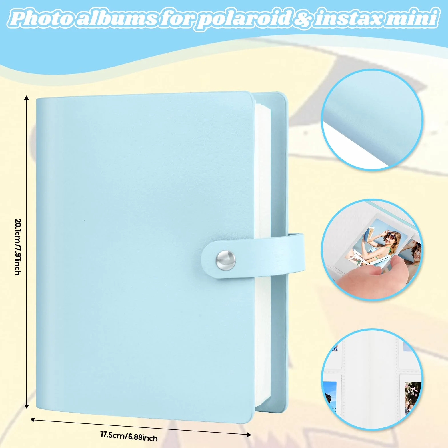 Álbum de Fotos con 320 Bolsillos para Cámaras Instantáneas Fujifilm Instax Mini 12/11/9/40/99/90/8/7 Evo y Polaroid Snap/Z2300/SocialMatic, Compatible con Fotos de 86x54 mm (azul pastel)