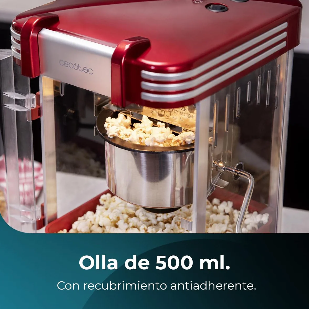 Cecotec Máquina de Palomitas Eléctrica Fun&Taste P´Corn Classic 300 W Acero Inoxidable 500 ml