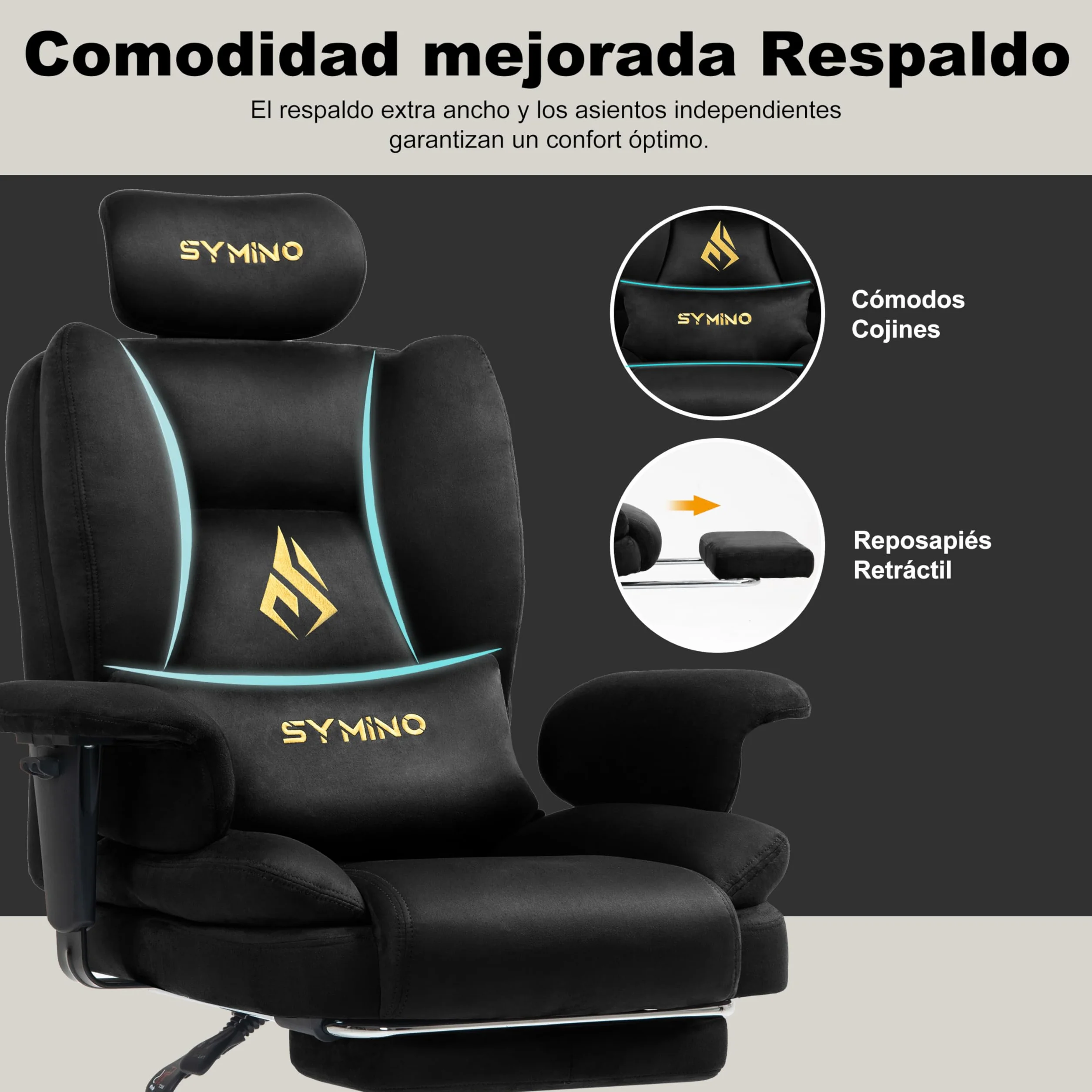 Symino Silla Gaming Ergonomica con Reposapiés - Silla Gamer de Oficina Reclinable 90-155° con Reposabrazos Ajustable -Adultos hasta 130kg