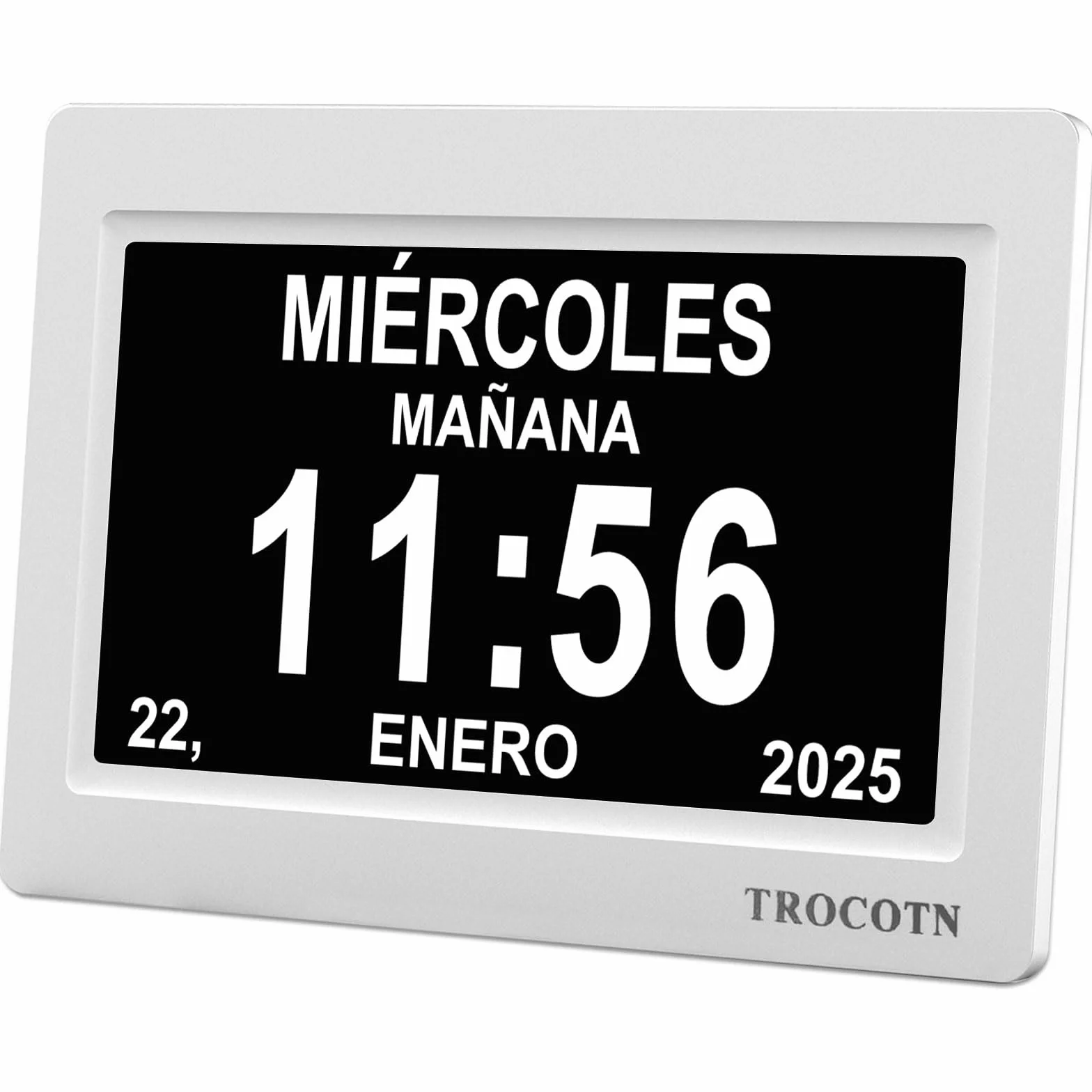 TROCOTN Reloj Digital de 7 Pulgadas, Calendario, Pantalla Grande, Despertador de Pared (Blanco)