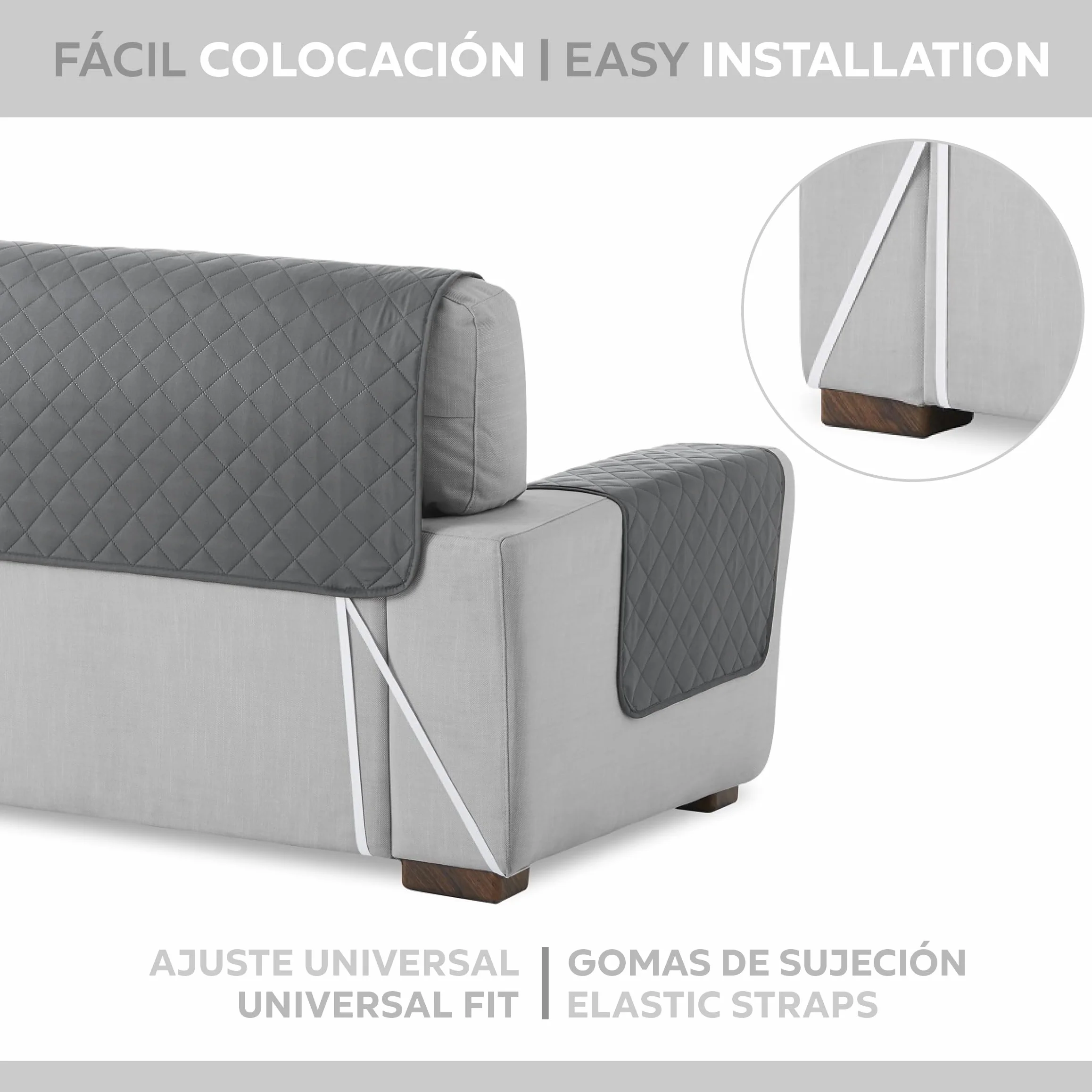 Textilhome Funda Cubre Sofá Malu 3 Plazas 160 cm Protector Acolchado Reversible Universal Gris