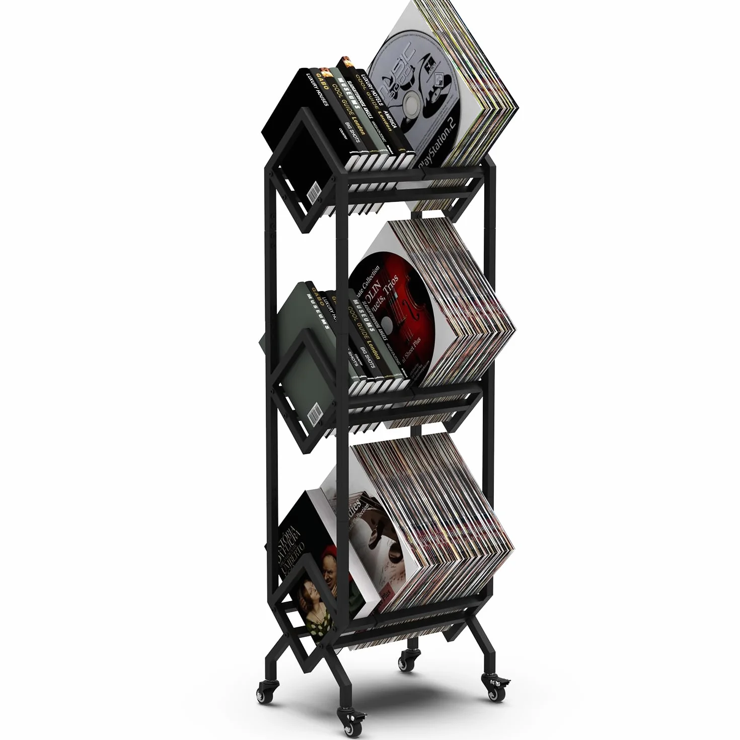 VEDECASA Estantería para discos de vinilo DJ, soporte de exhibición LP, 3 niveles