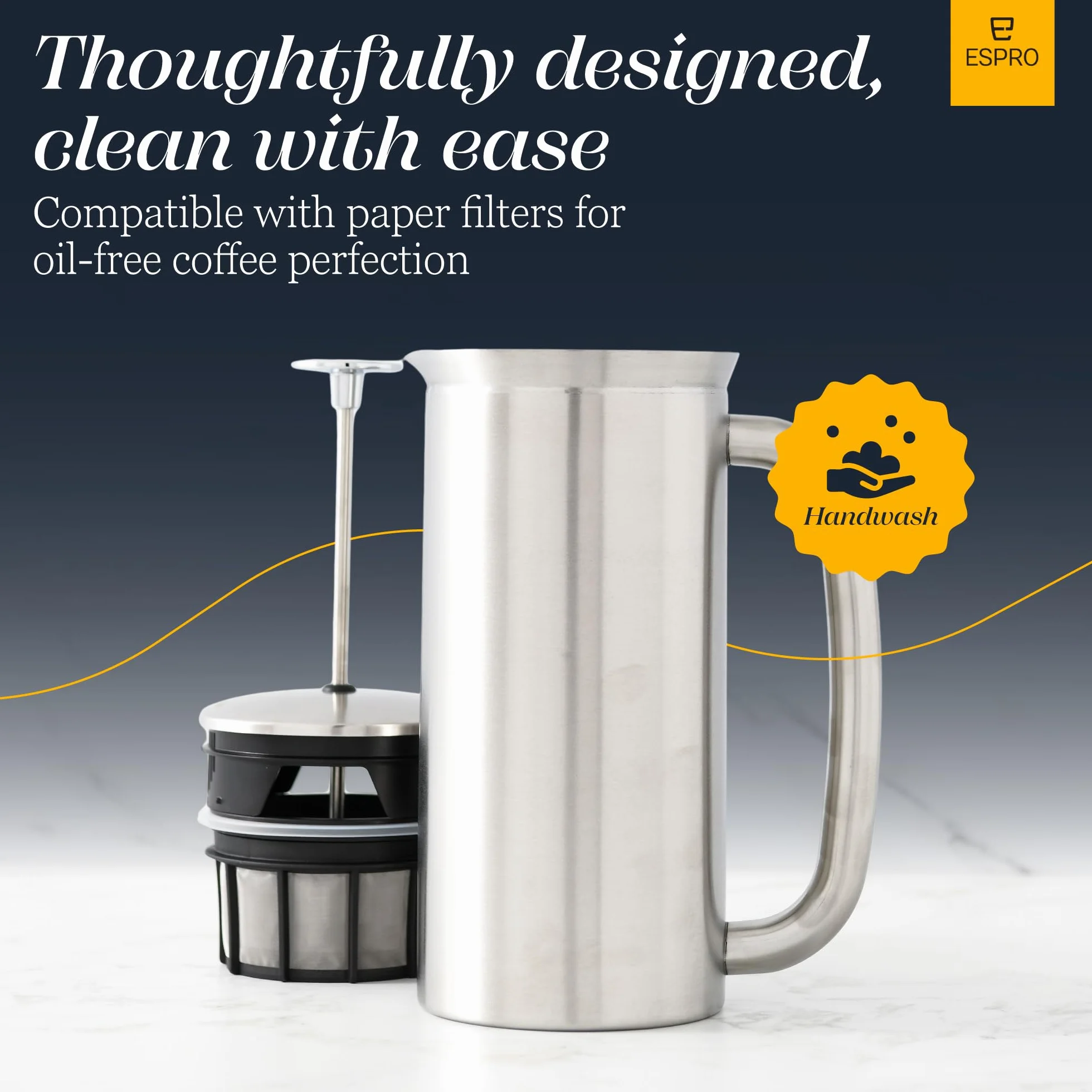 Espro® French Press P7, Acero Inoxidable Cepillado, Cafetera, 530 ml