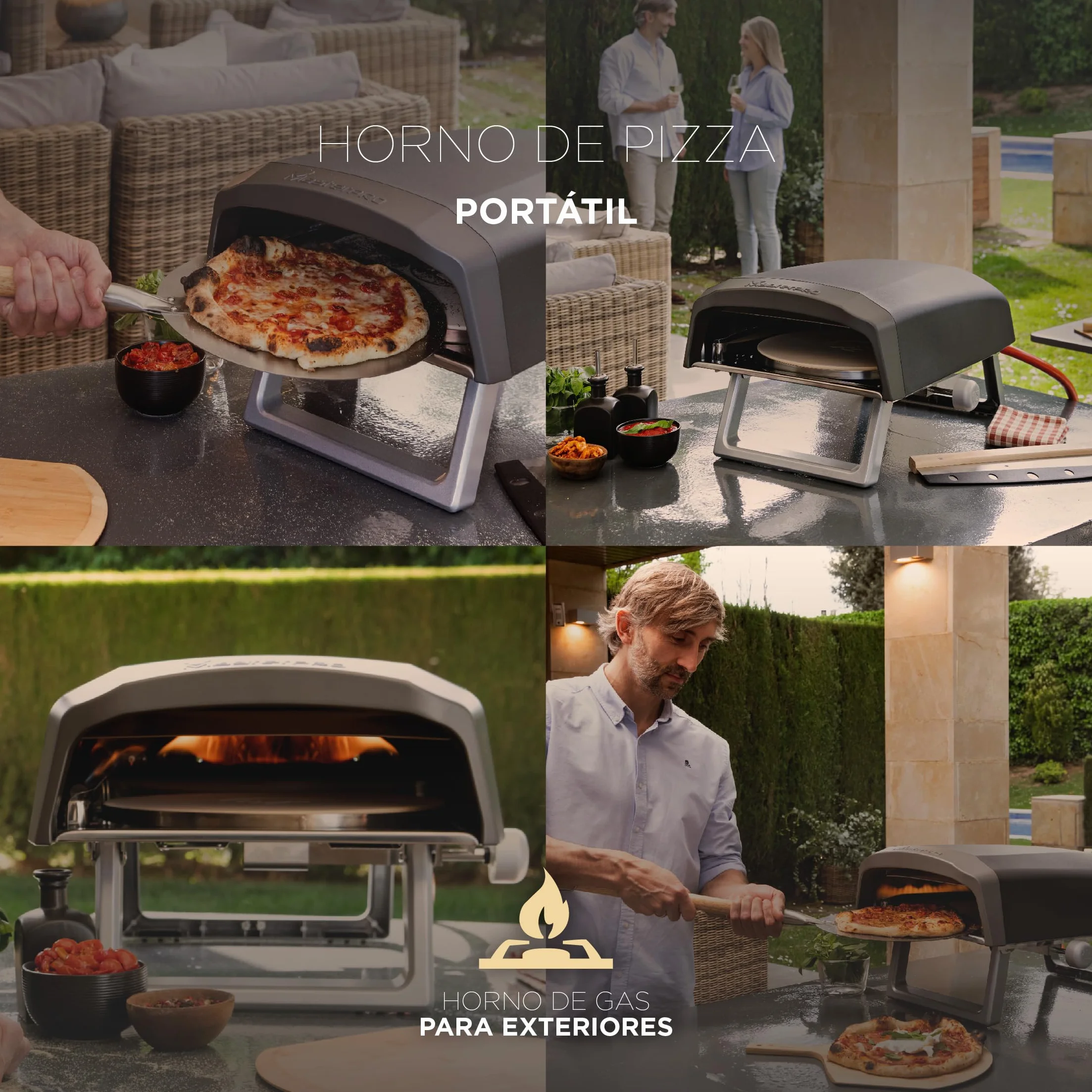 MasterPRO Napoli Horno Giratorio Portátil de Gas para Pizzas 500°C Cocción Rápida