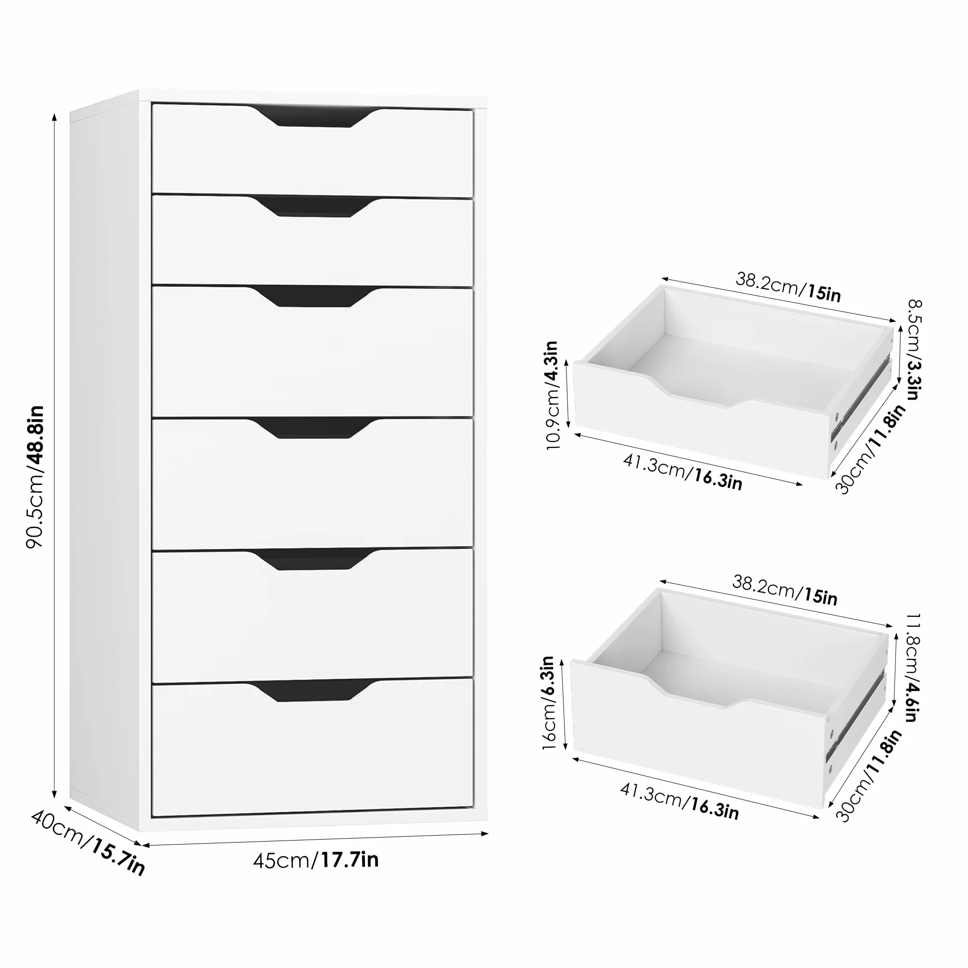 FOREHILL Comoda Dormitorio Comodas y Cajoneras Sinfonier Dormitorio Alto Cómoda Cajonera Estrecha con 6 Cajones Mueble Almacenaje para Salón, Oficina, Blanco 45x40x90.5cm