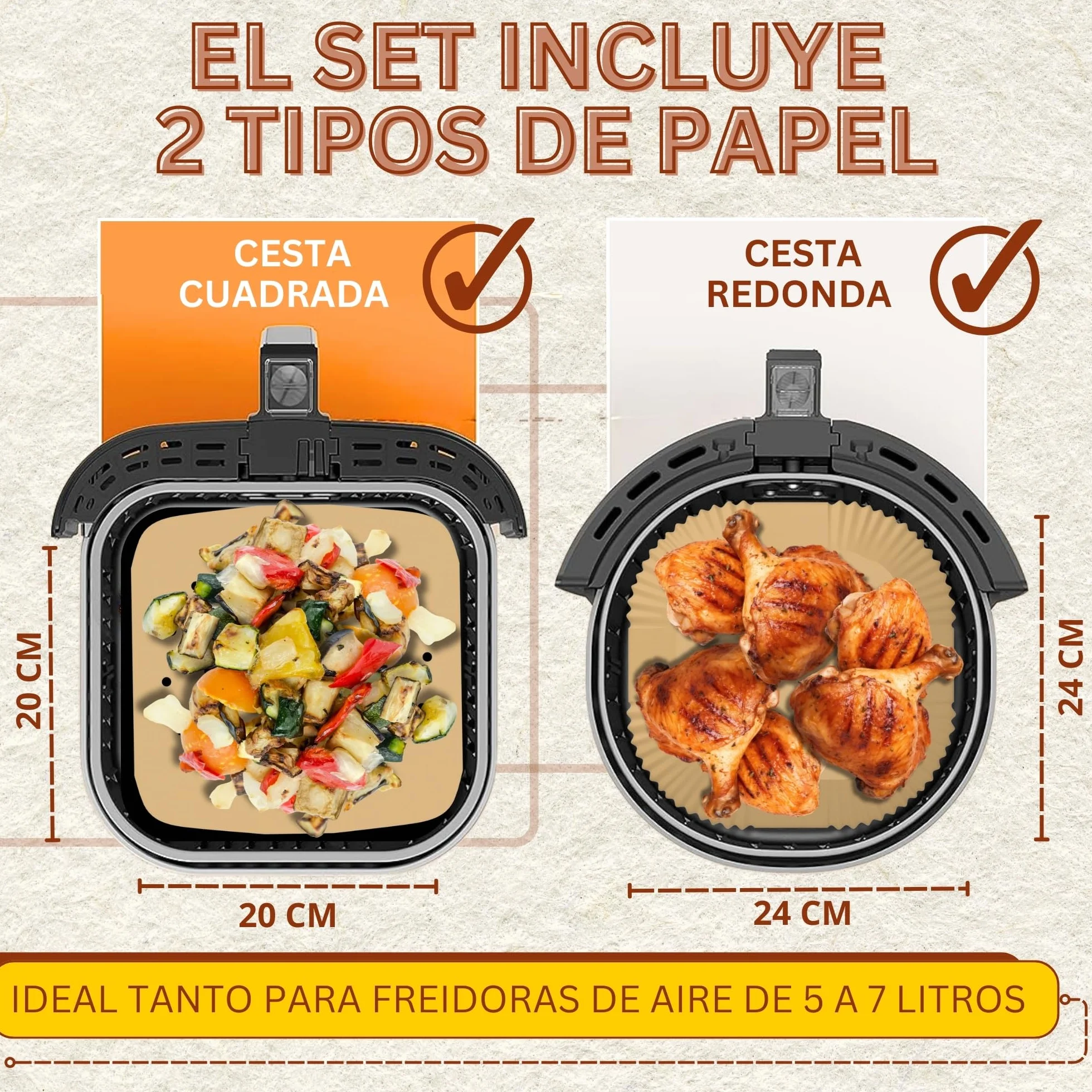 Accesorios Air Fryer 200 Piezas Papel Freidora Aire 20-24cm BPA Free