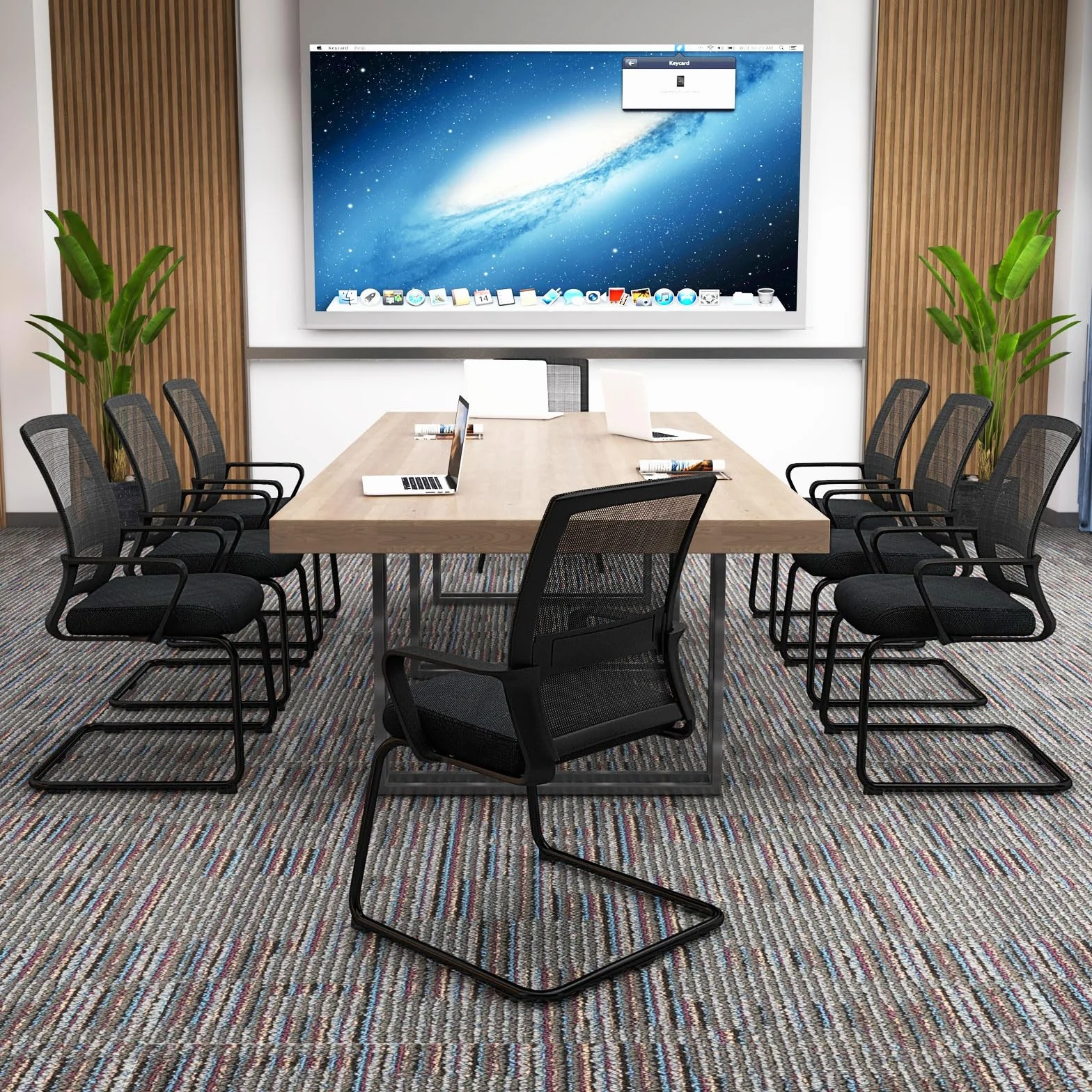 GIANTEX Juego de 2 Sillas de Conferencia con Respaldo y Reposabrazos, Silla de Recepción con Soporte Lumbar, Malla Transpirable, para Oficina, Sala de Espera y Conferencias, Negro