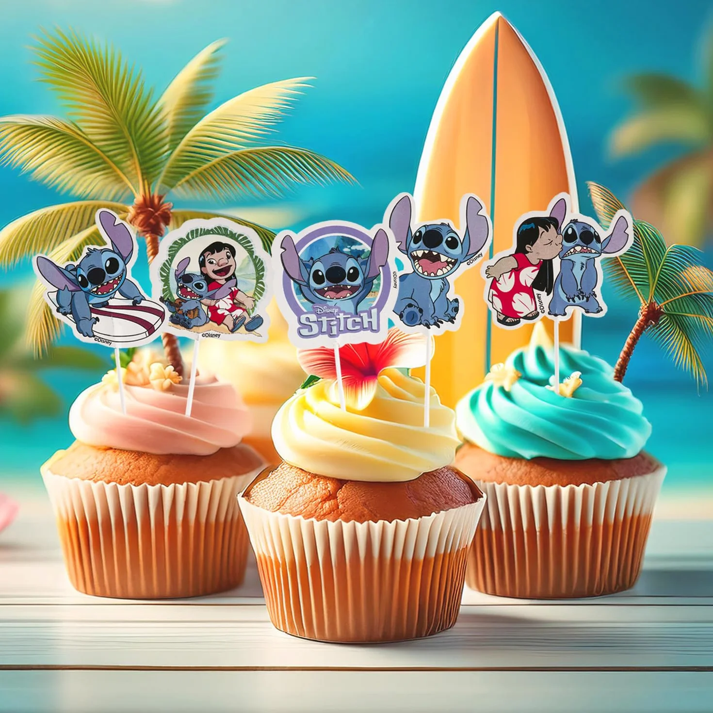 Lilo y Stitch Cupcake Toppers 8 Modelos 16 Unidades Decoración Repostería
