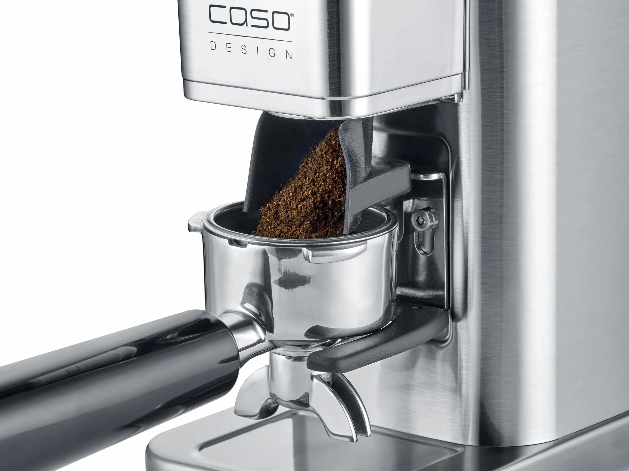 CASO BaristaChef Inox - Molinillo de café eléctrico con muelas cónicas, pantalla táctil, temporizador digital y sobresaliente, capacidad de 250g, 48 niveles de molienda precisos - acero inoxidable