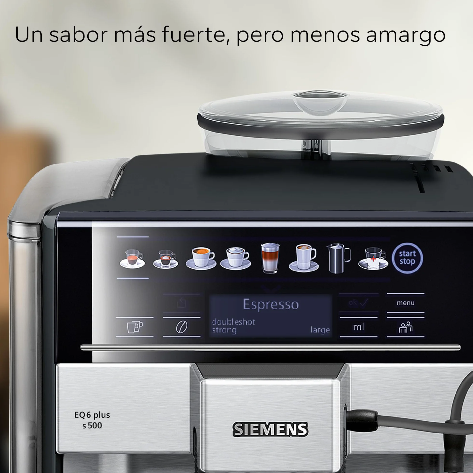 Siemens - Cafetera automática, sistema de leche, 12 bebidas, limpieza automática del depósito de leche, molinillo cerámico, pantalla táctil grande, EQ6 plus s500, TE655203RW