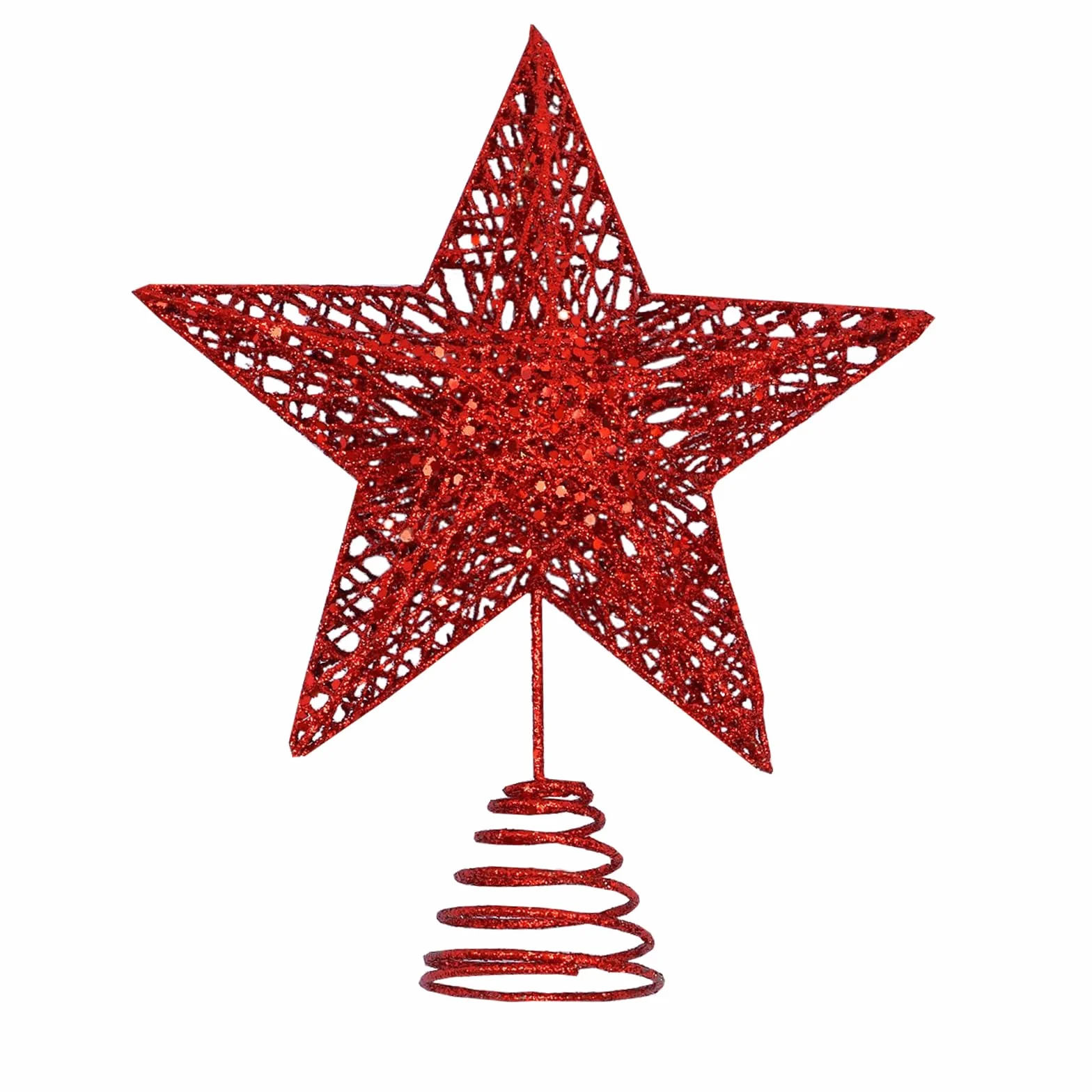 Decoración de metal rojo para árbol de Navidad con purpurina para árbol de Navidad, decoración del hogar