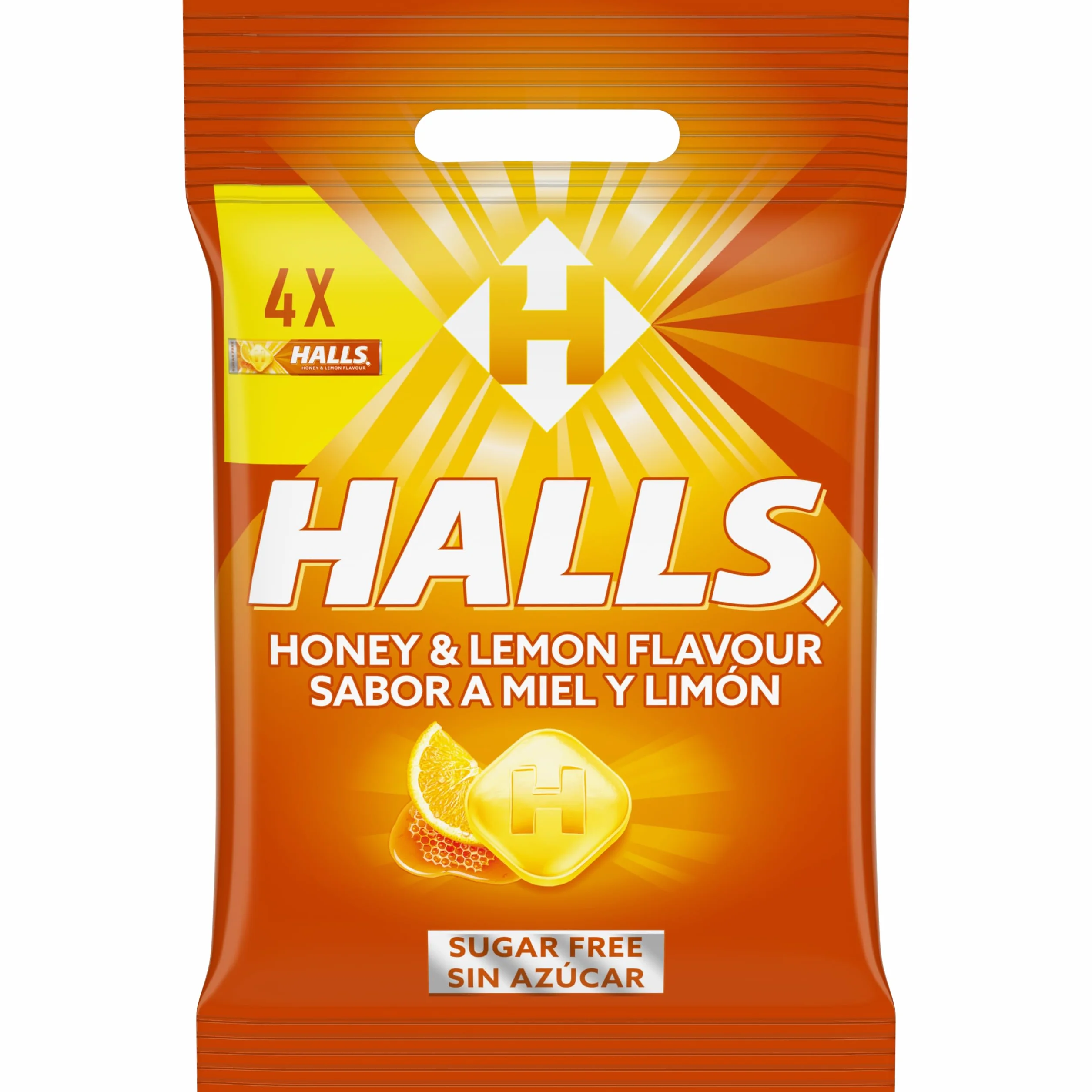 Halls Caramelos Sabor Miel y Limón Sin Azúcar Paquete 4 x 32 g