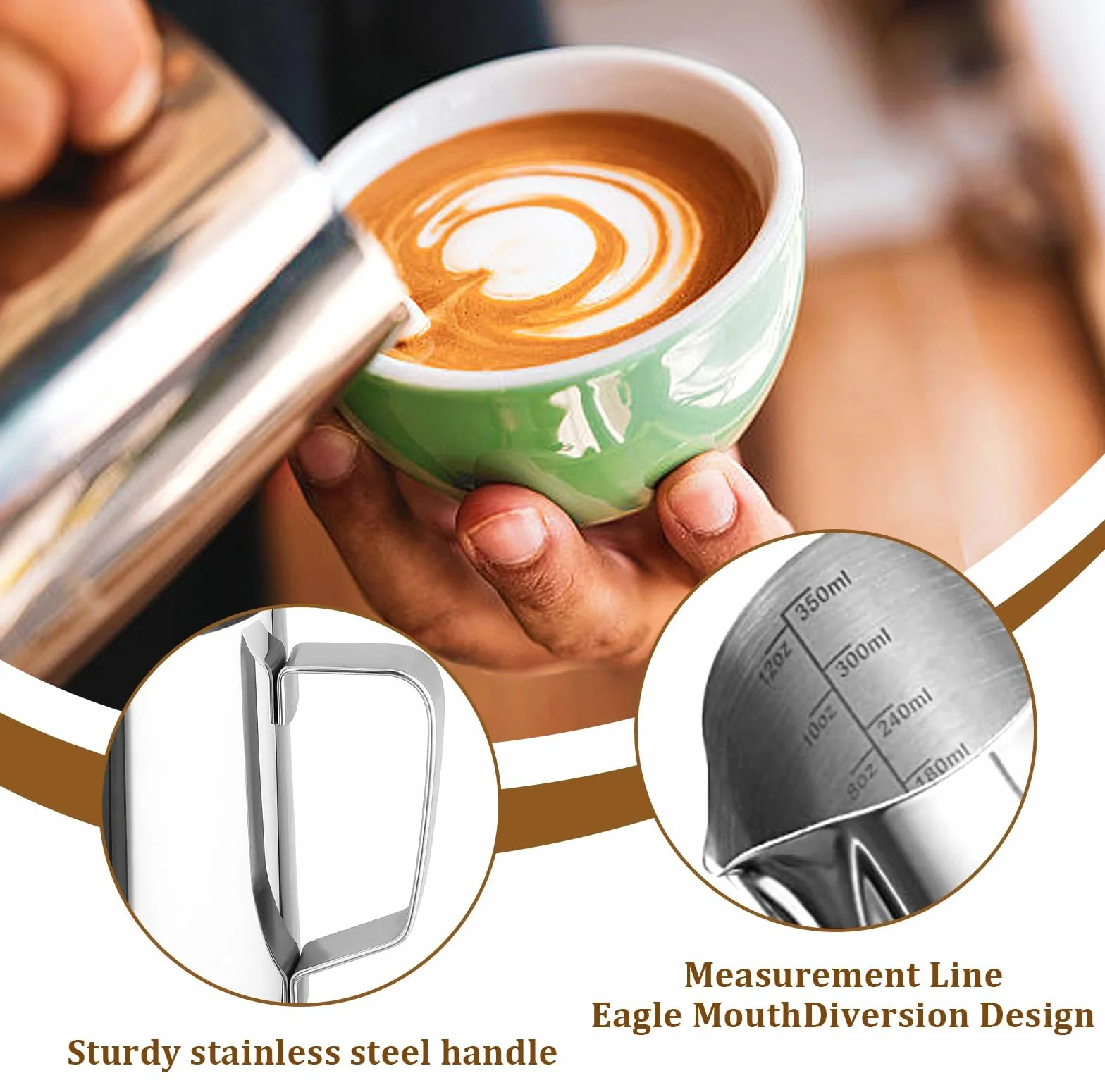 Jarra Leche Barista 350ml Acero Inoxidable Espuma Espresso Café