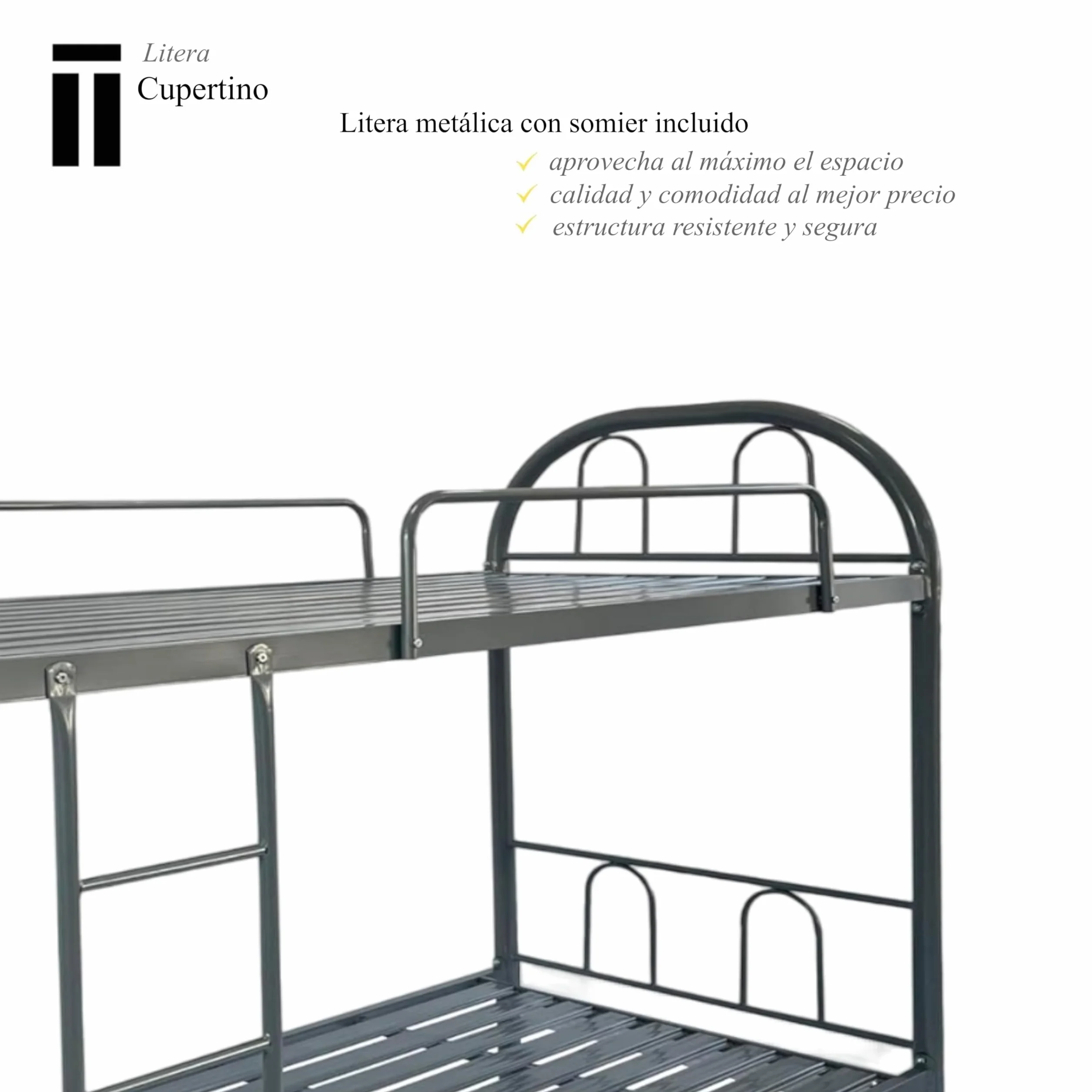 Shiito | Modelo Cupertino - Litera Metálica | Gran Resistencia y Durabilidad | Optimiza el Espacio en tu habitación | 90 x 190 cm - Gris