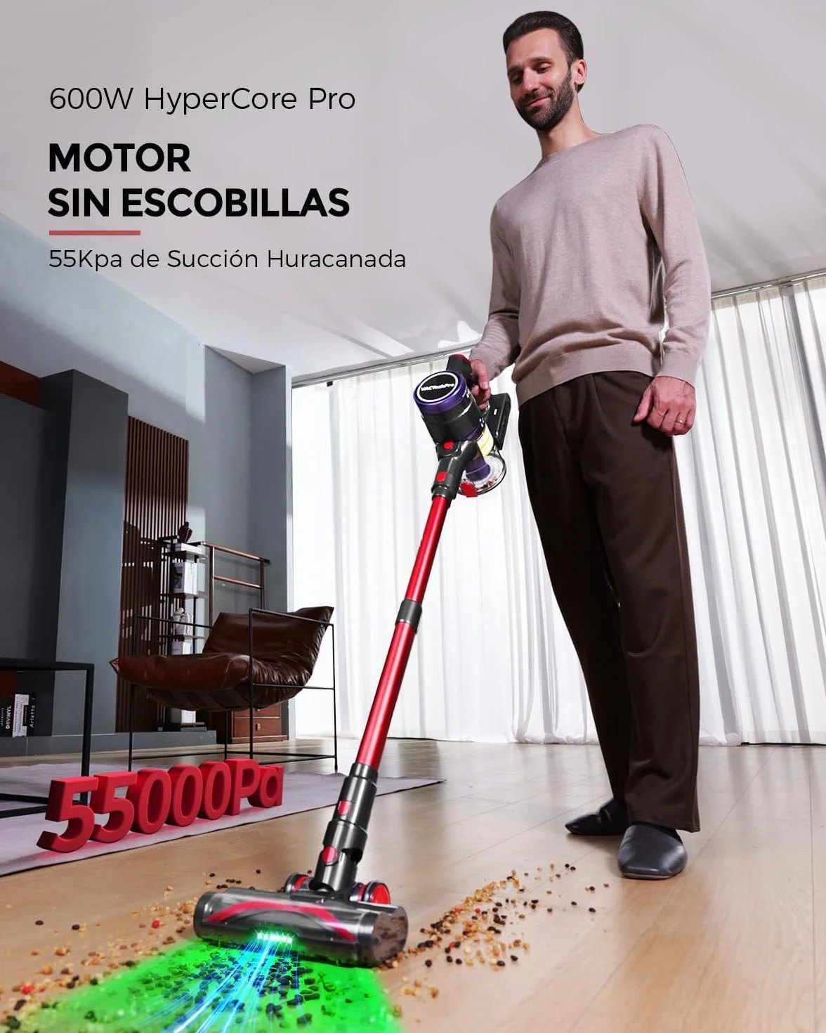 VACTechPro Aspiradora sin Cable 55KPa 600W 70Min 1.6L Vertical Rojo