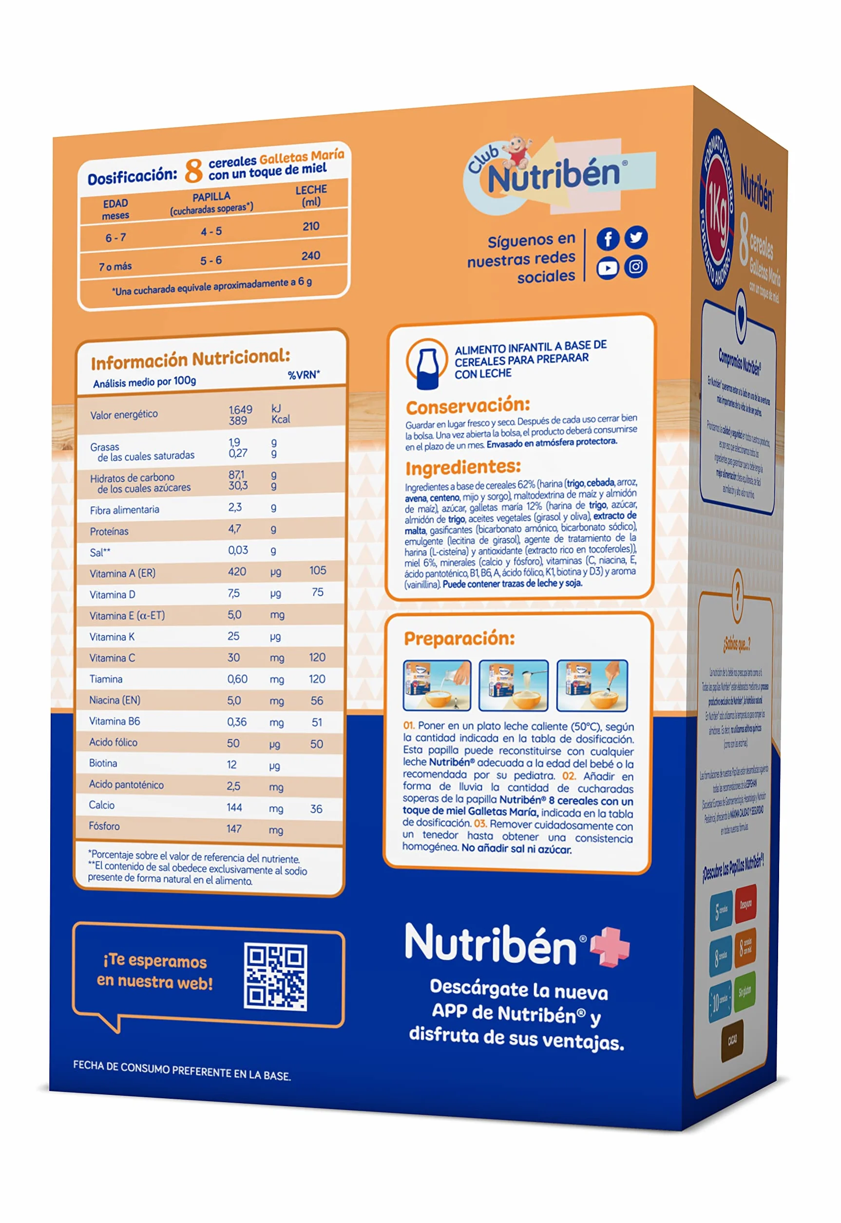 Nutribén Papilla 8 Cereales con Miel y Galletas María 1000g Sin Azúcares Añadidos Alimento para Bebés 6 Meses
