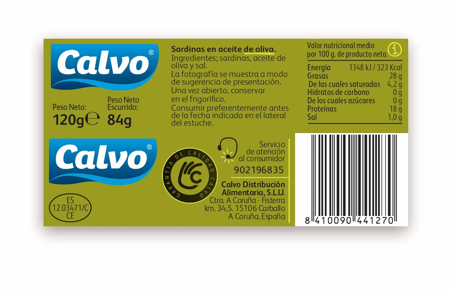 Calvo Sardinas en Aceite de Oliva 120g