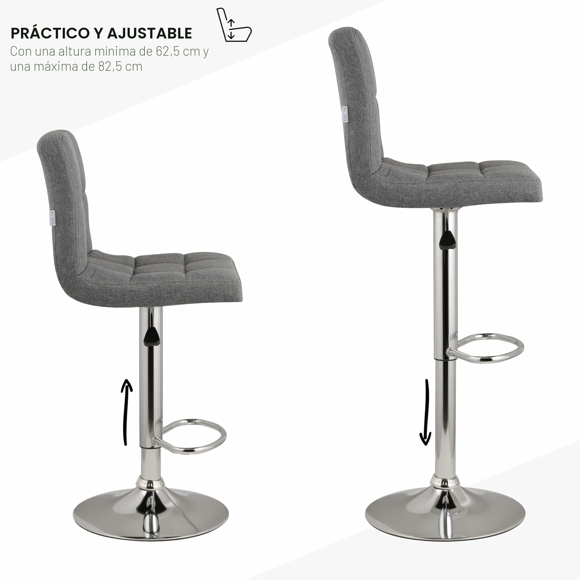 Baroni Home Taburetes de Bar Ajustables Giratorios 360° con Respaldo, Acero Cromado Gris