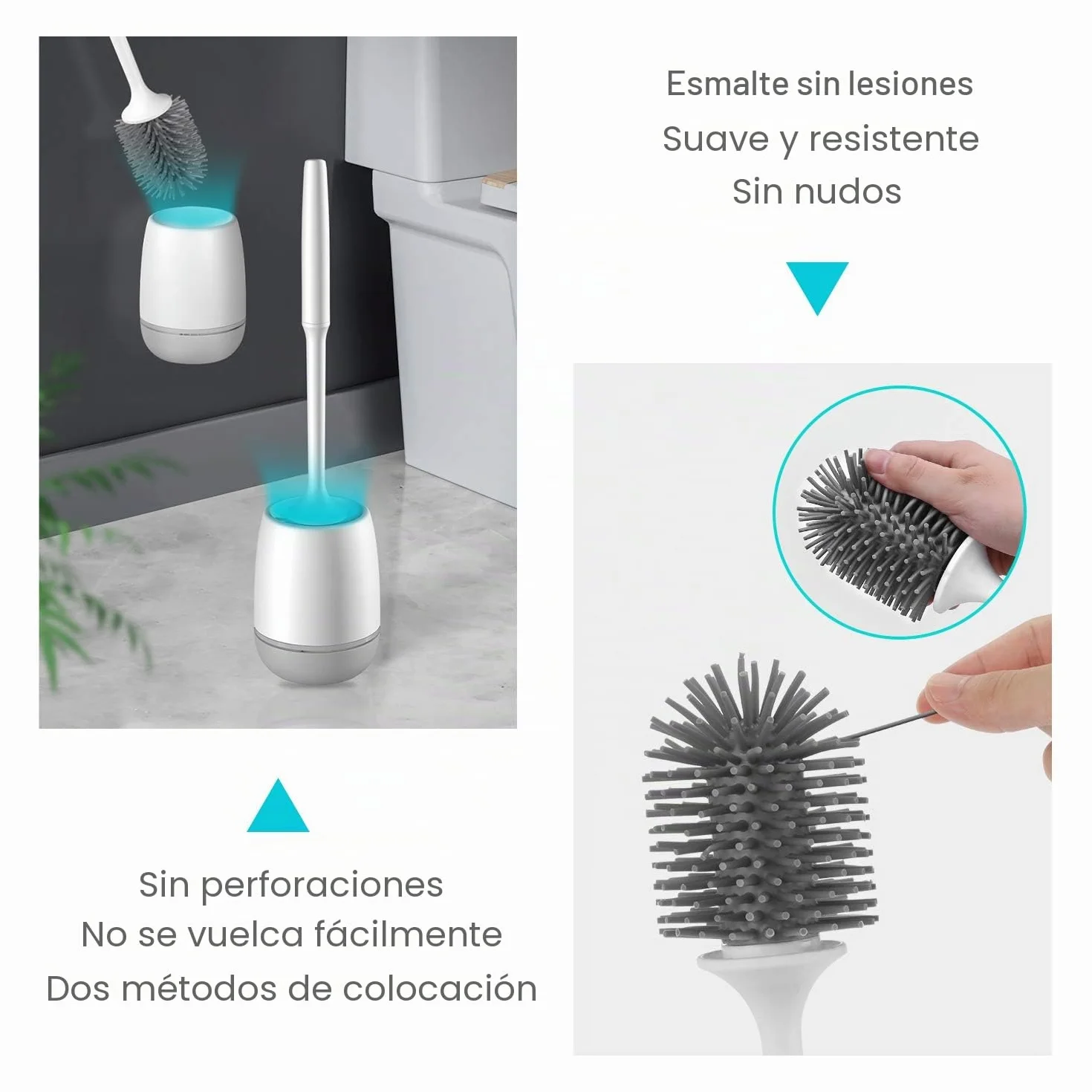 EWEIMA Escobilla WC Silicona Secado Rápido Montaje Suelo Pared Gris
