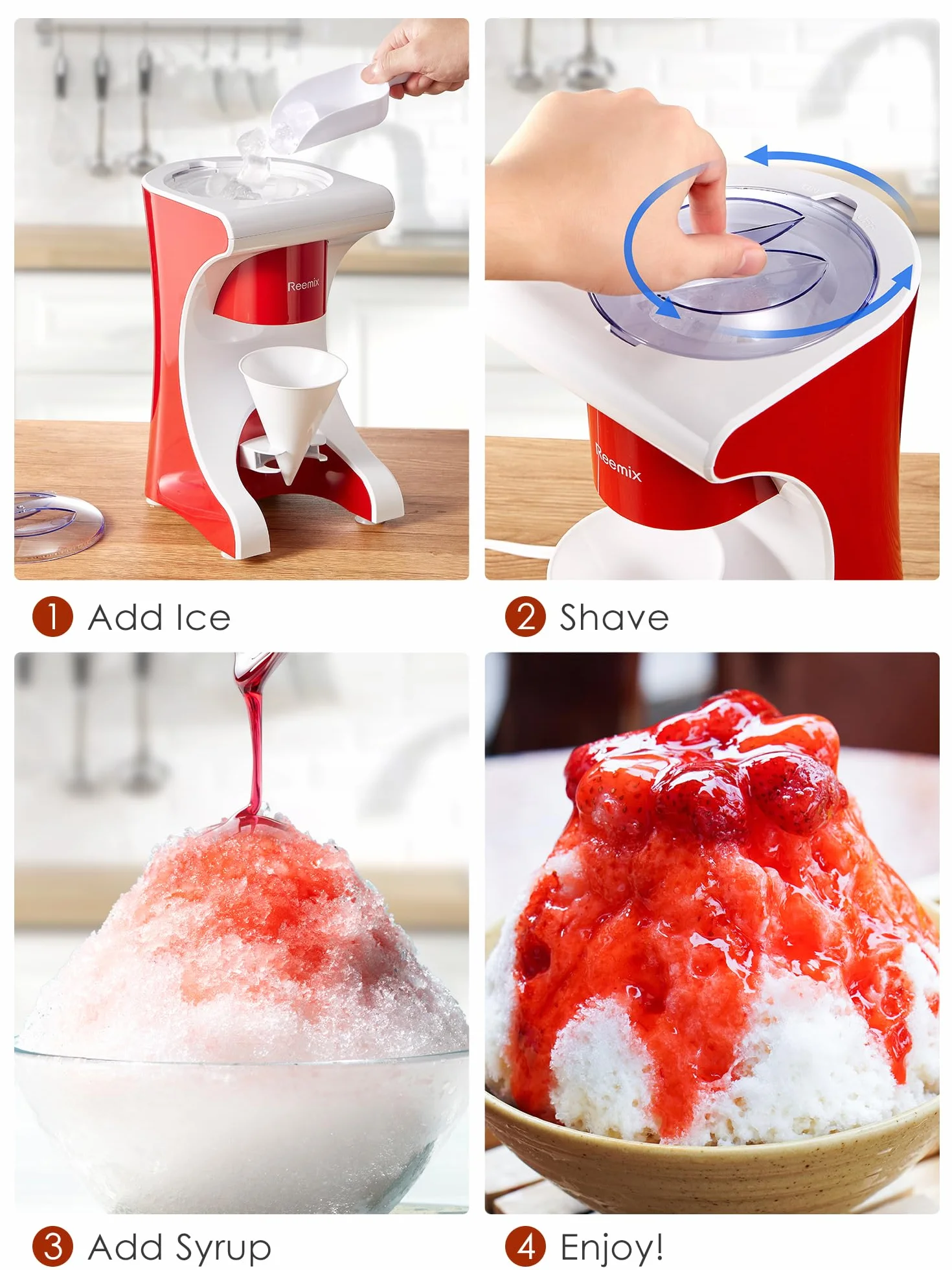 Reemix Máquina de hielo afeitado encimera para conos de nieve