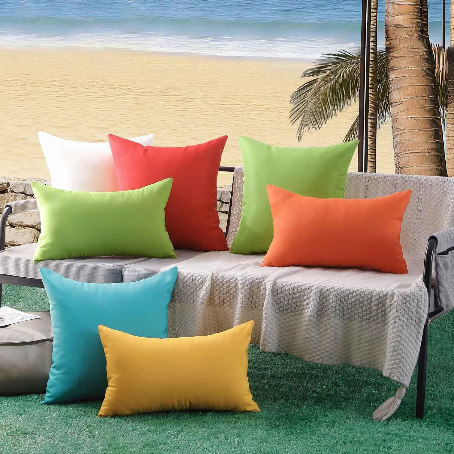 Fundas Cojines Exterior 30x50 cm Impermeable Beige Rectangular Juego de 2