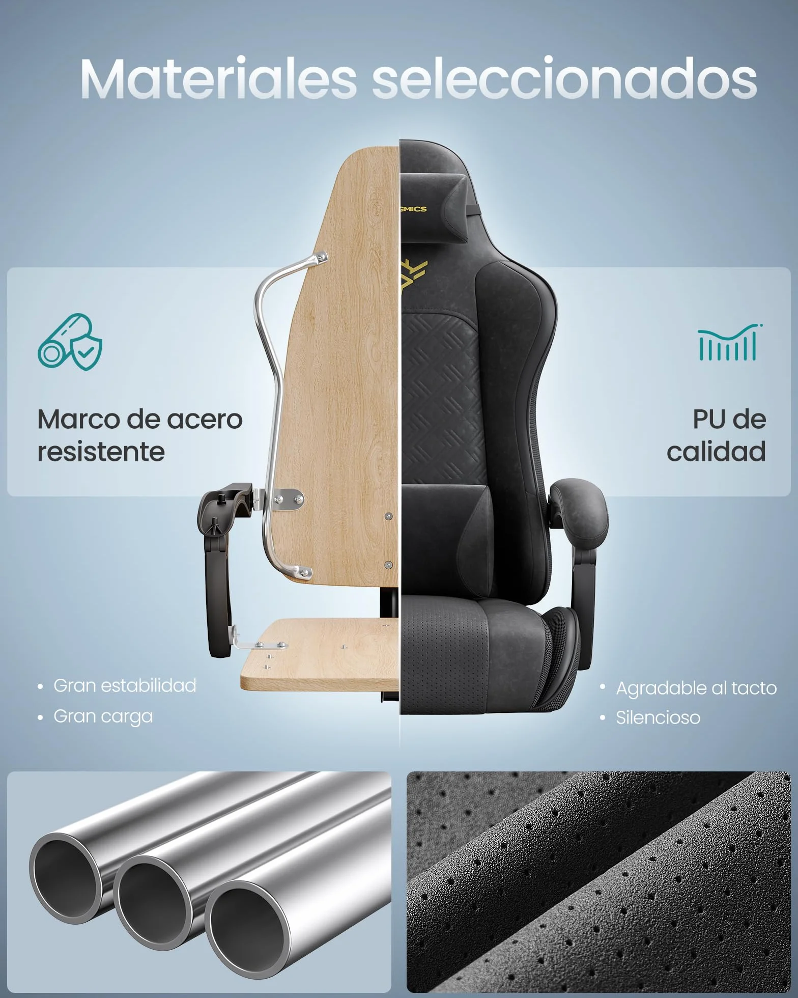 SONGMICS Silla Gaming Ergonómica de Escritorio con Resortes Reposapiés Reposabrazos Negro Tinta