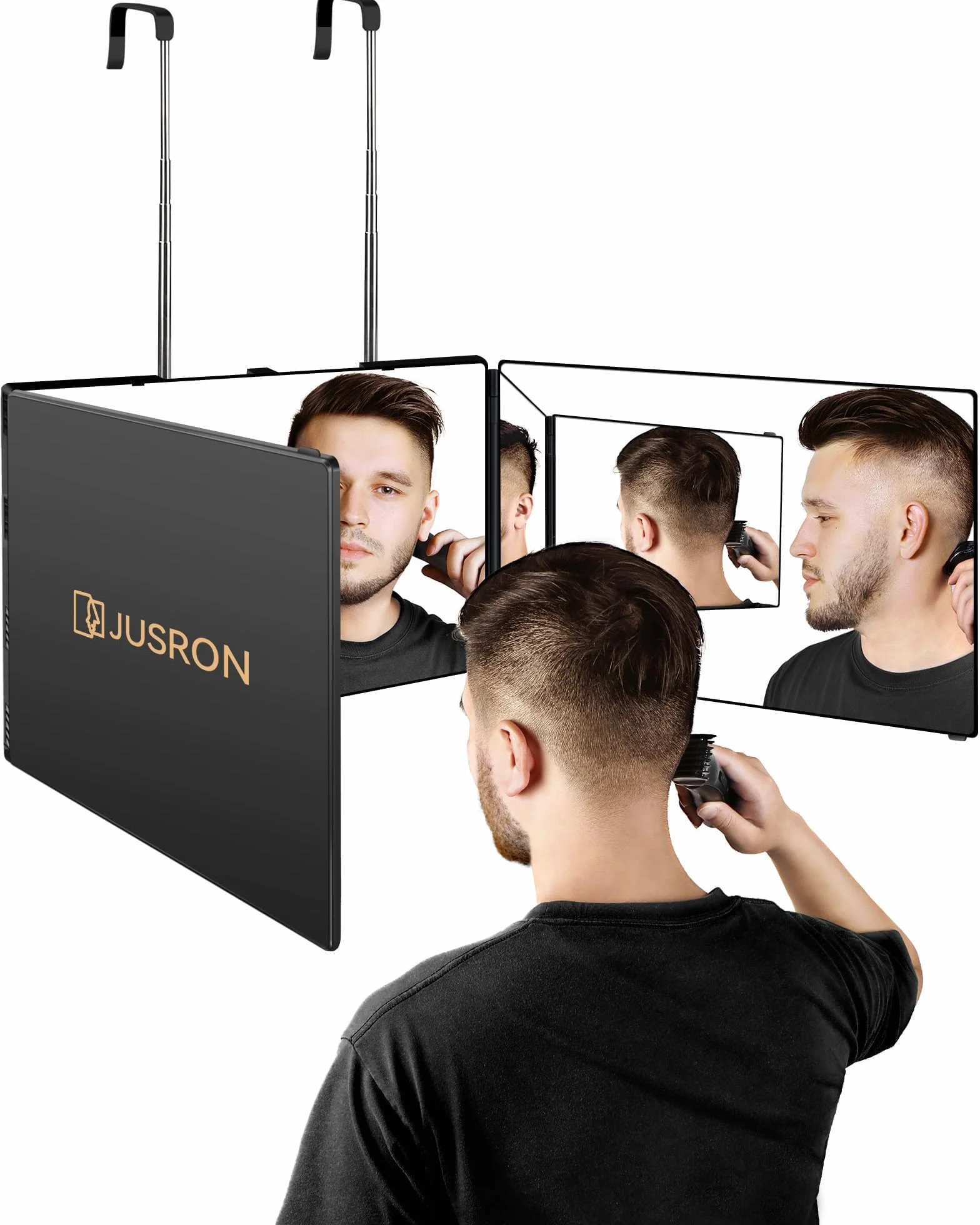 JUSRON Espejo de Pared 360°, Triple Plegable, con Corte Automático, Altura Regulable