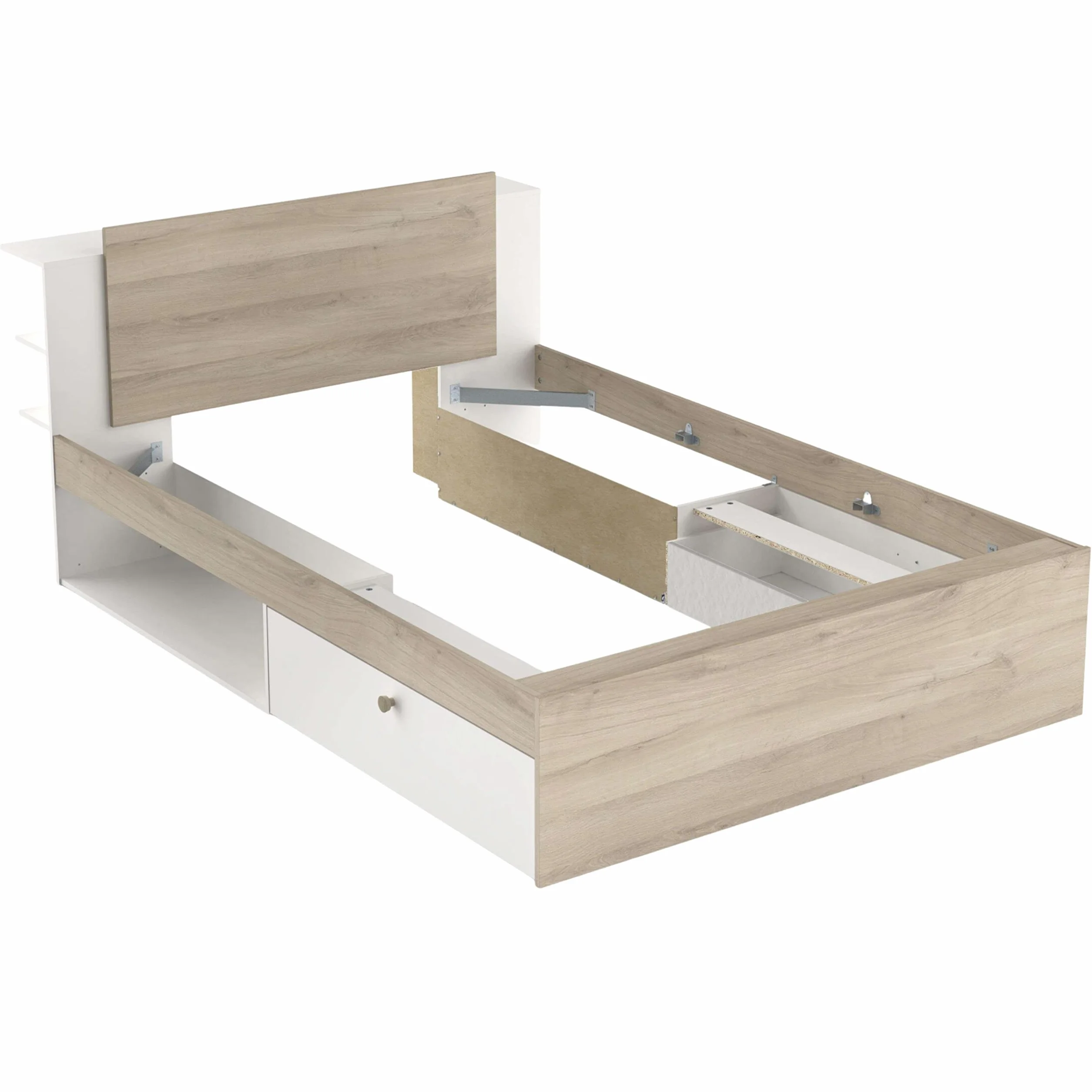 Miroytengo Dormitorio Principal Completo Izzy Color Blanco Mate y Roble Kronberg (Cama+cómoda+mesitas)