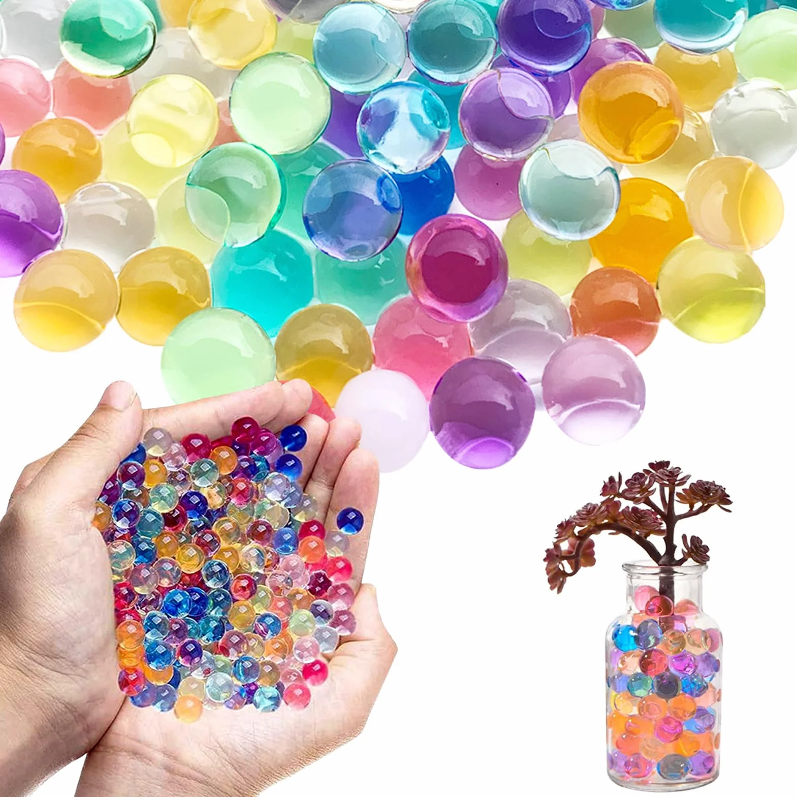 20000 Perlas de Agua No Tóxicas,100g Bolas de Gel para Decoración del Hogar y Centro Mesa Bodas Jarrón Relleno de Plantas Fabricación de Velas Flotantes No se Decoloran Biodegradables (Vistoso)