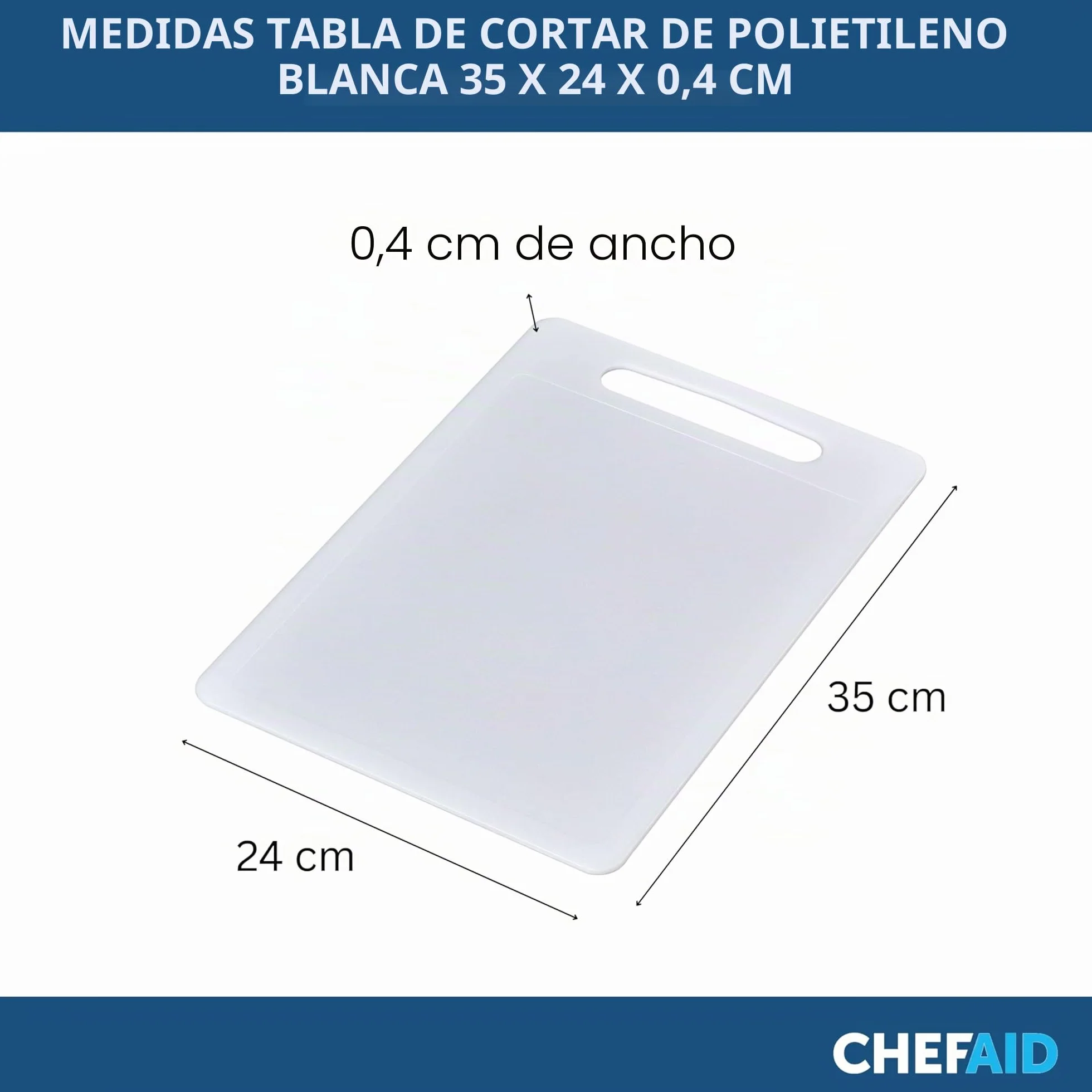 Chef Aid Tabla de cortar polietileno blanco 35x24 cm antideslizante multiusos apta lavavajillas