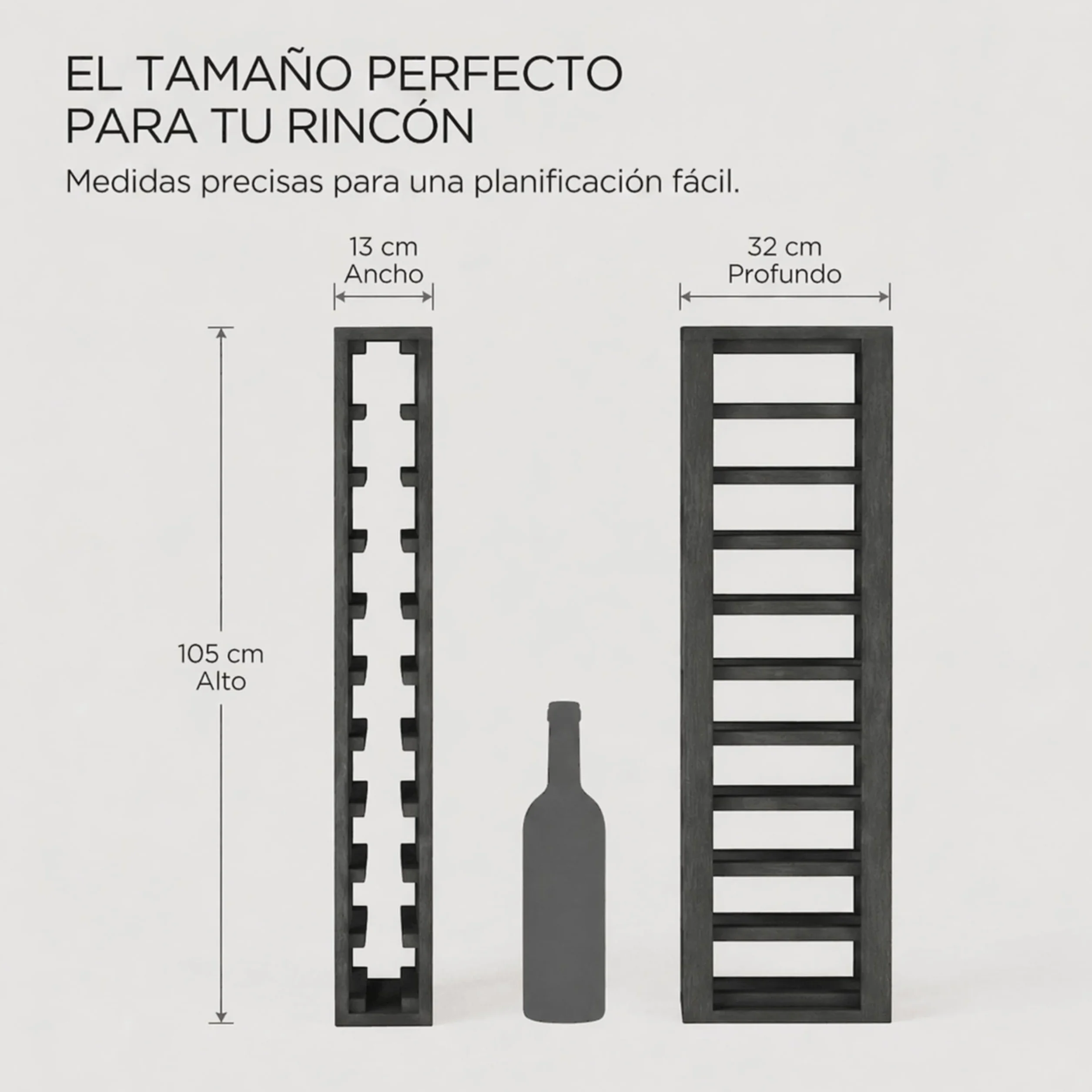 Botellero Vino de Madera Vertical 10 Botellas Pino Negro 105x13x32 cm
