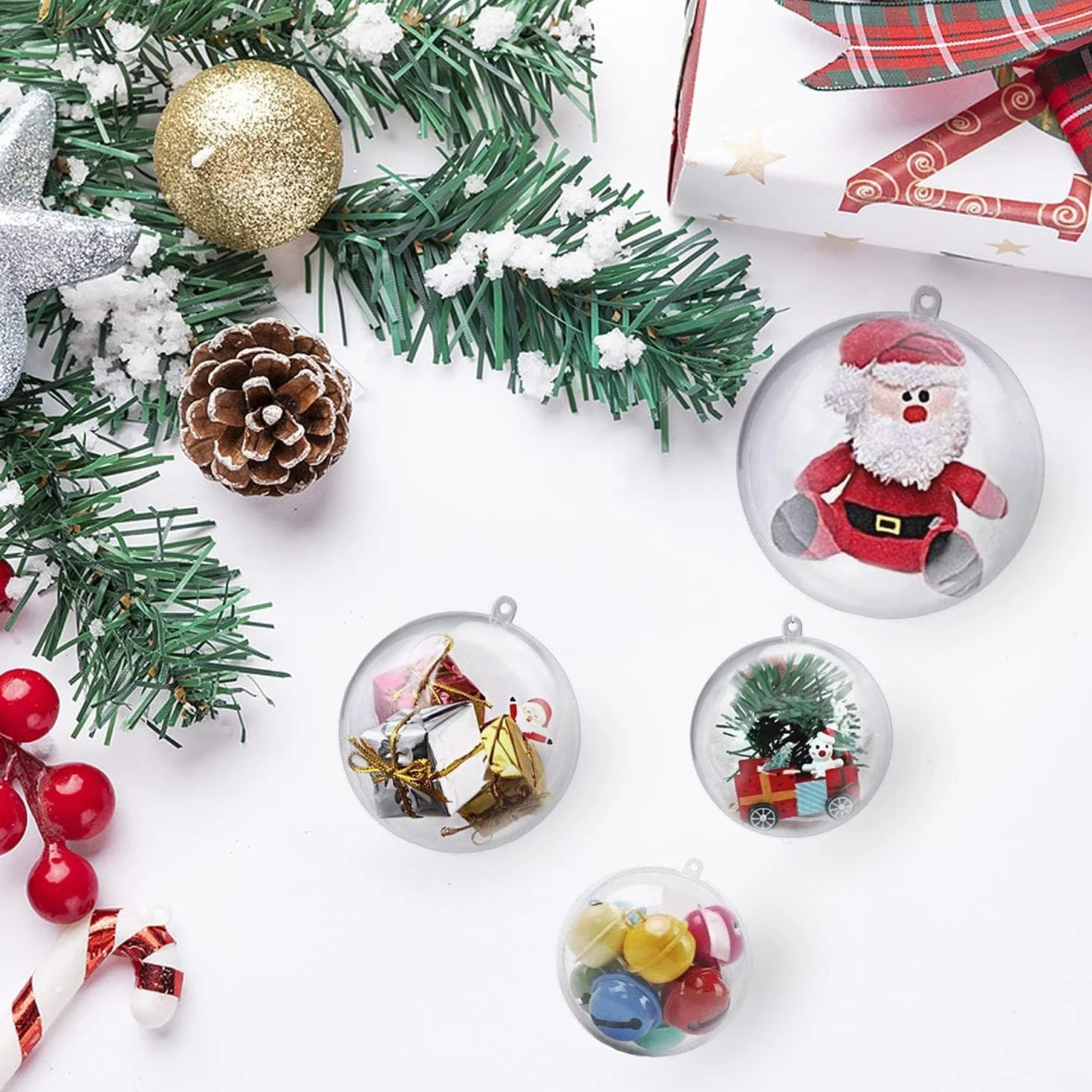 Bolas de acrílico transparentes rellenables 4 tamaños para árbol de Navidad decoración