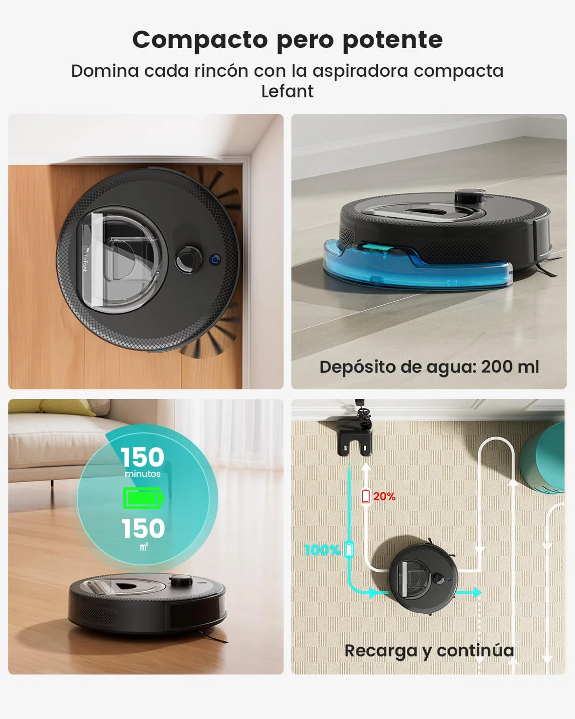 Lefant M330 Pro Robot Aspirador y Fregasuelos 3 en 1, 5000Pa Succión, Navegación dToF, 150min