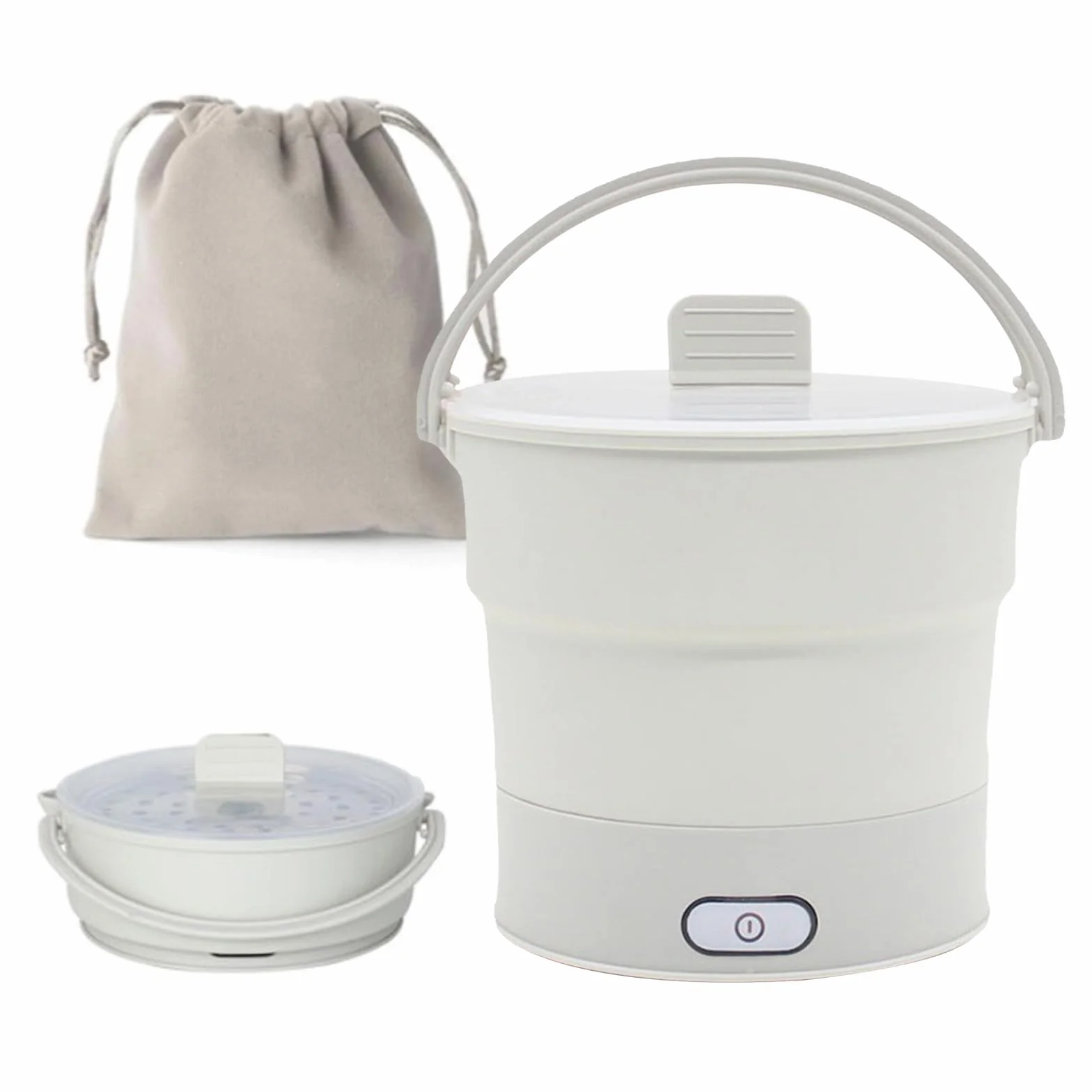 Olla Caliente Eléctrica Plegable 1L Acero Inoxidable con Vaporera para Acampar