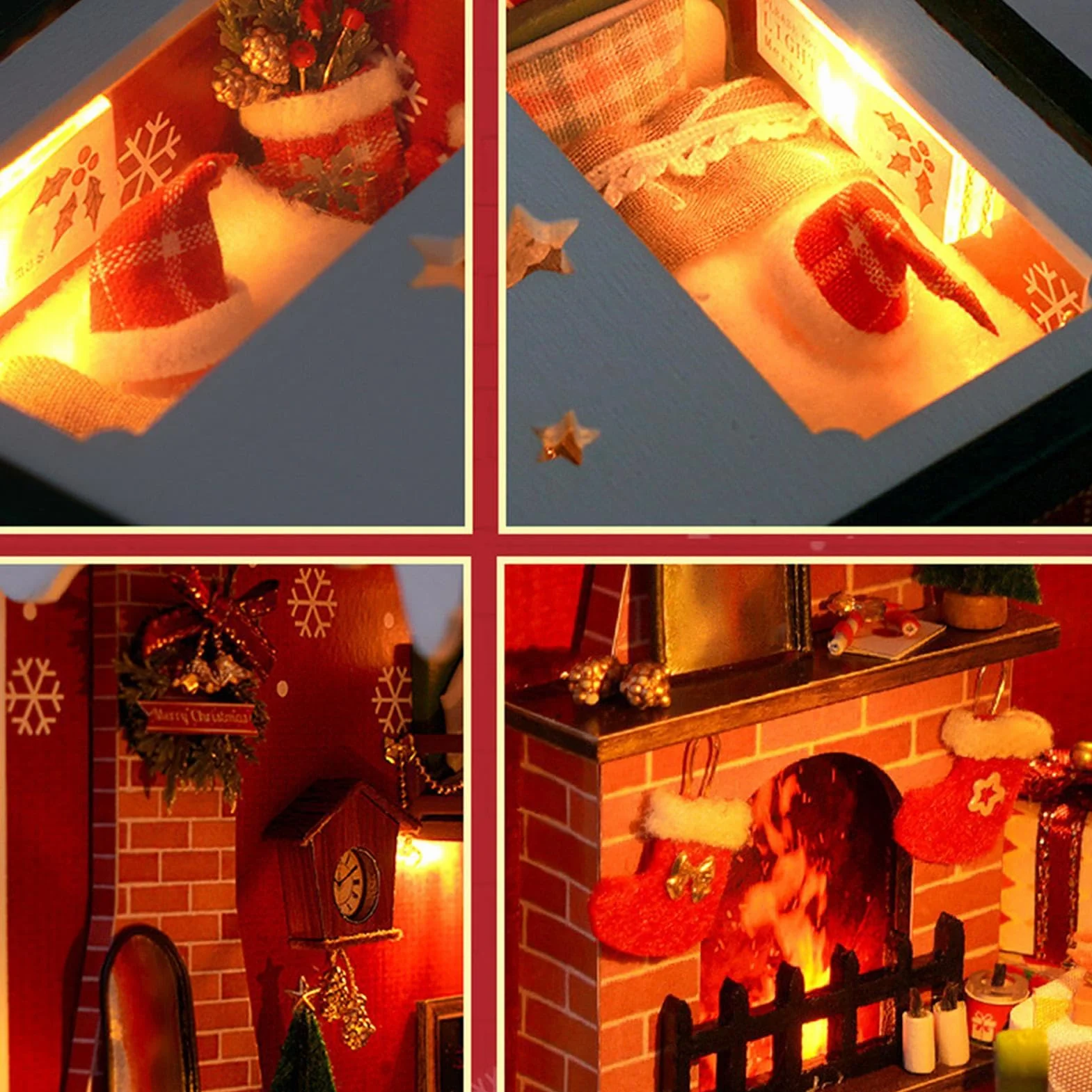 Kit de esquina de libro - Decoración de casa de Navidad, kit de decoración de estantes | Kit de construcción de casa en miniatura de madera, kit de sujetalibros miniatura decorativos, kit de casa en