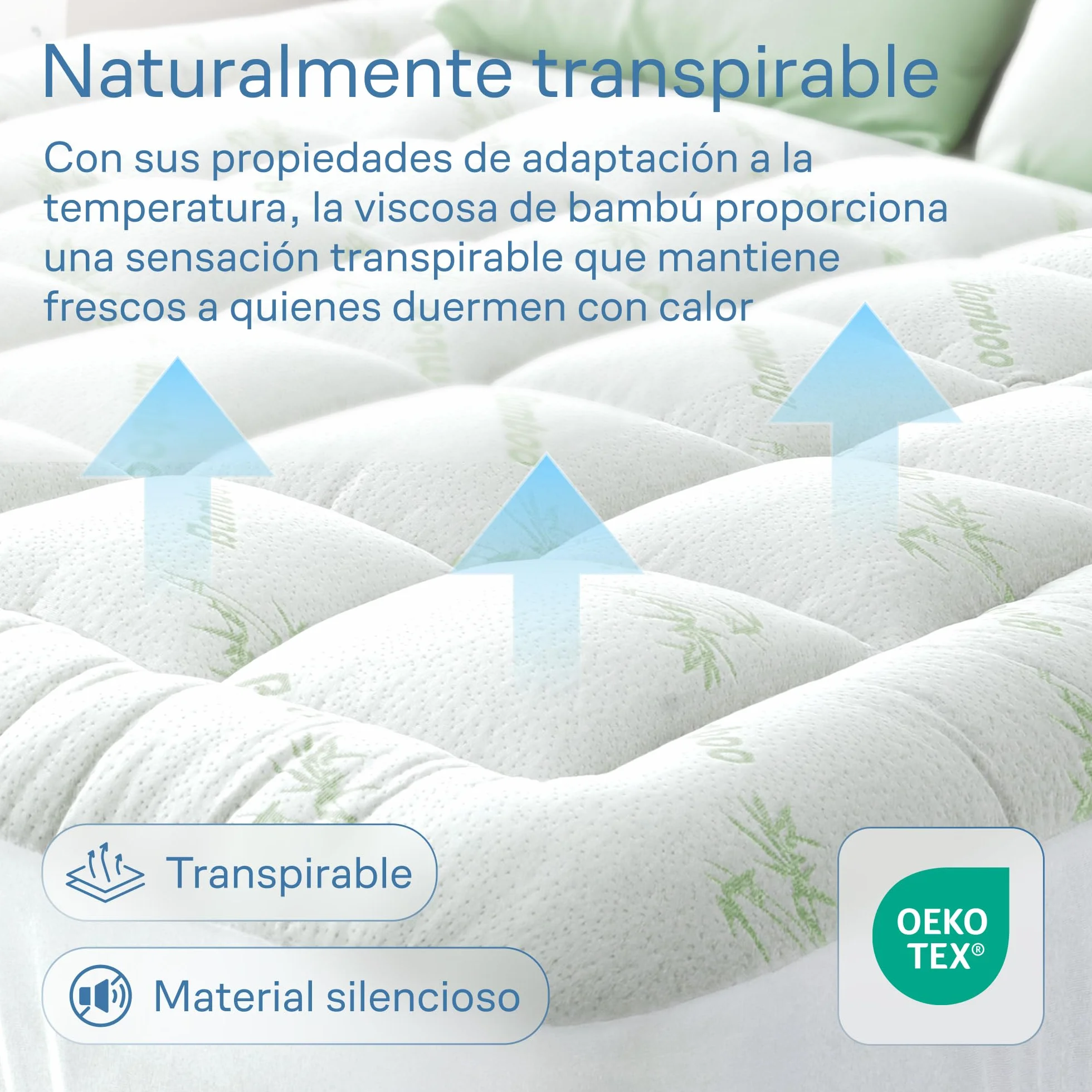 Green Viscose Made from Bamboo Mattress Topper 135x190 cm, 800 gsm with Skirt 7D/3D 70/30