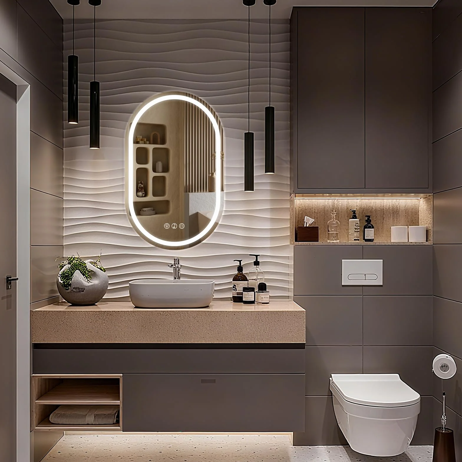 Ratsamee Bluetooth Espejo de Baño Ovalado con Luz 50x80cm, Espejos de Baño con LED con Antivaho, Regulable, 3 Colores Luz, Función Memoria