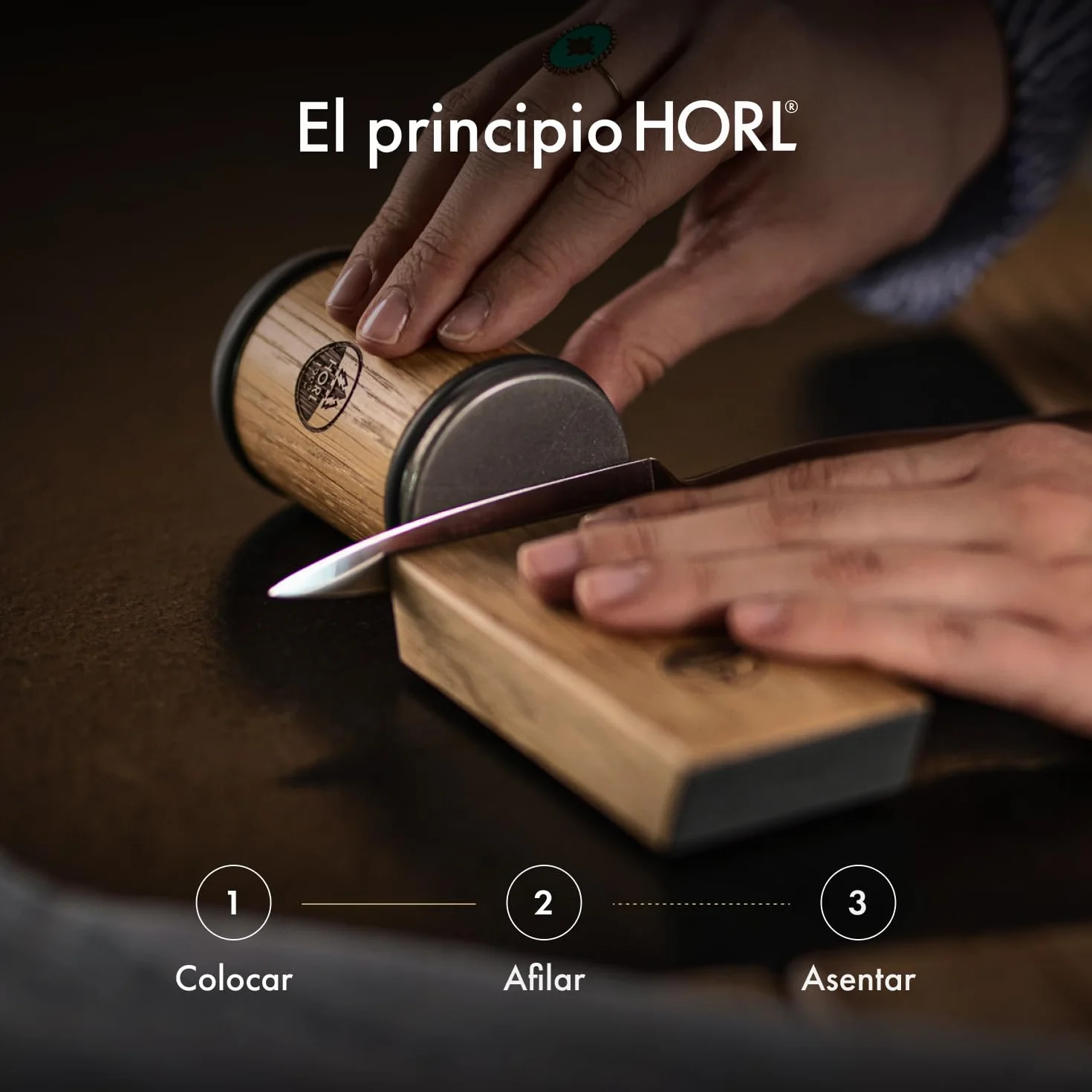 Rodillo afilador HORL2 roble - Afilador para cuchillos de cocina y para un filo extremo - rodillo afilador para cuchillos con soporte magnético con ángulos de 15 y 20 grados
