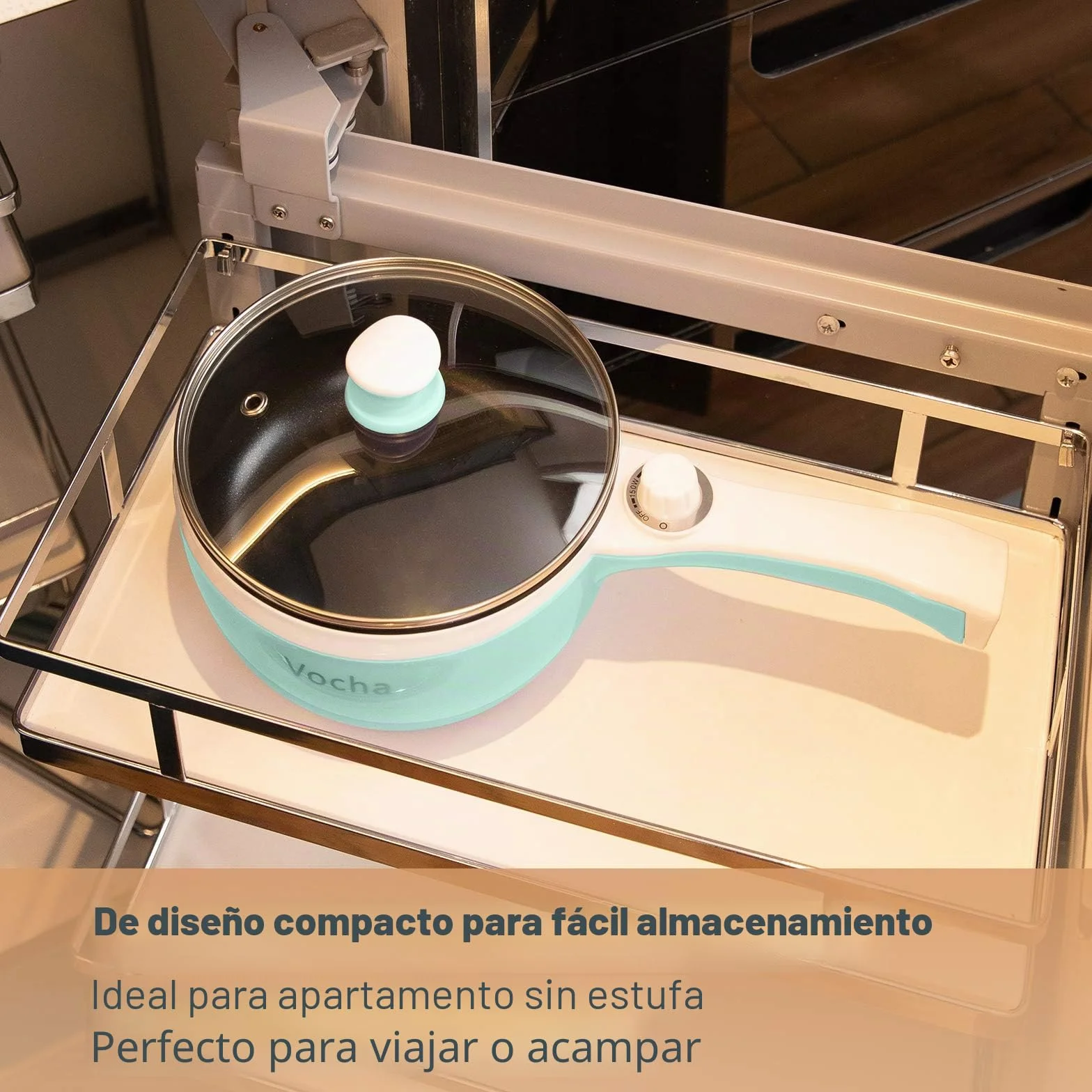 Vocha Mini Olla Eléctrica Antiadherente 20cm 1.5L Fondue Portátil Verde