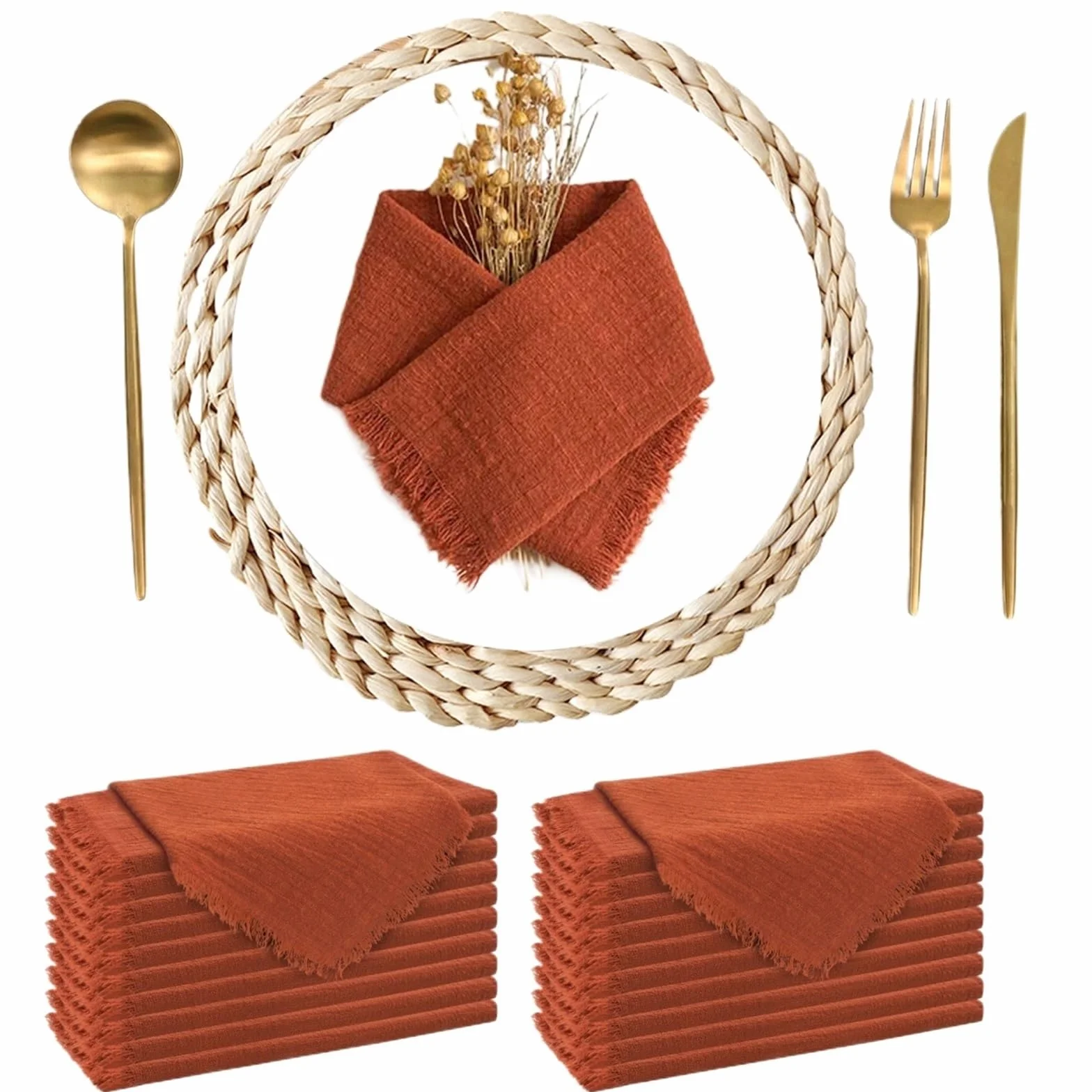 Servilletas de Mesa de algodón, Gasa de 32x32 cm, paño de Cocina Reutilizable, decoración for Fiesta de Boda, Multicolor(20pcs Terracotta)